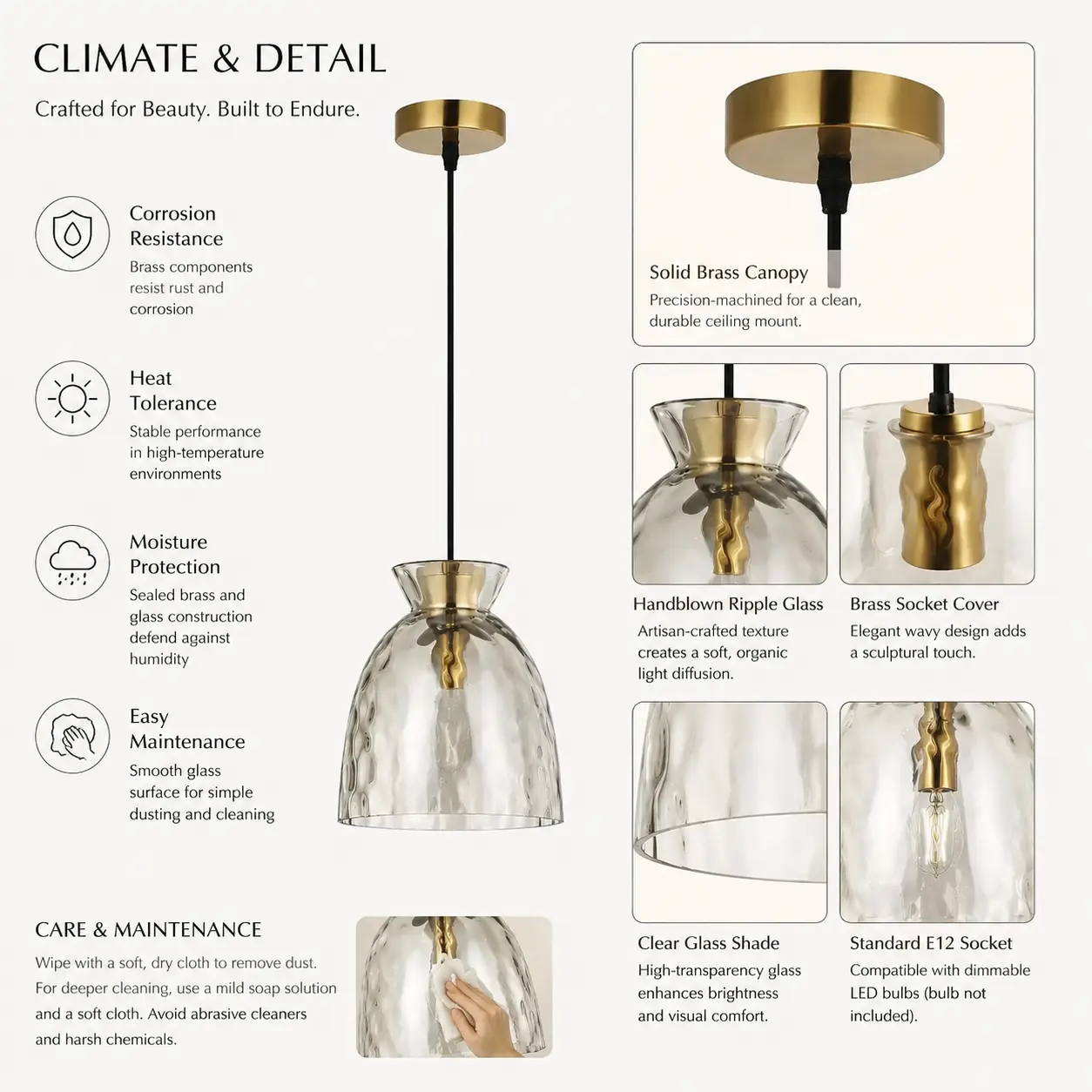 1‑Light-Bloom-Brass-Pendant-with-Rippled-Glass-Shade-2 1‑Light-Bloom-Brass-Pendant-with-Rippled-Glass-Shade-2