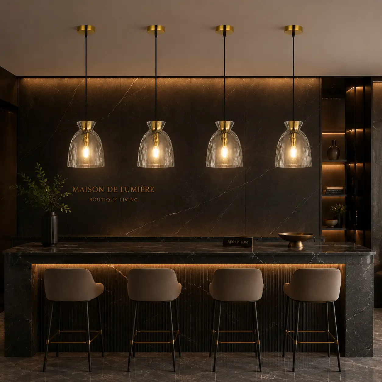 Bloom Ripple Pendant Linear Cluster in Modern Kitchen Island