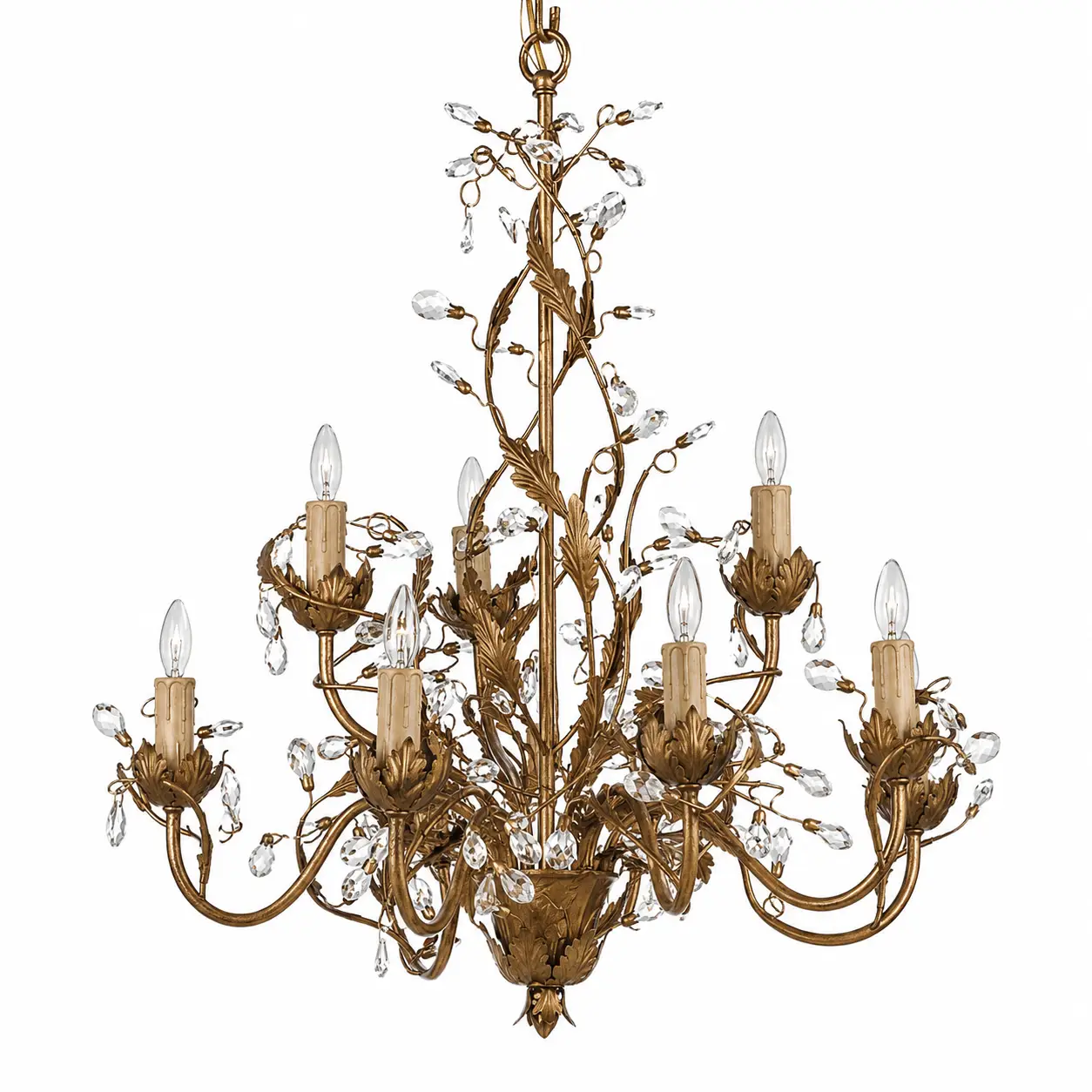 2-Tier-9-Light-Antique-Gold-Leaf-Chandelier-with-Crystal-Accents-1 2-Tier-9-Light-Antique-Gold-Leaf-Chandelier-with-Crystal-Accents-1