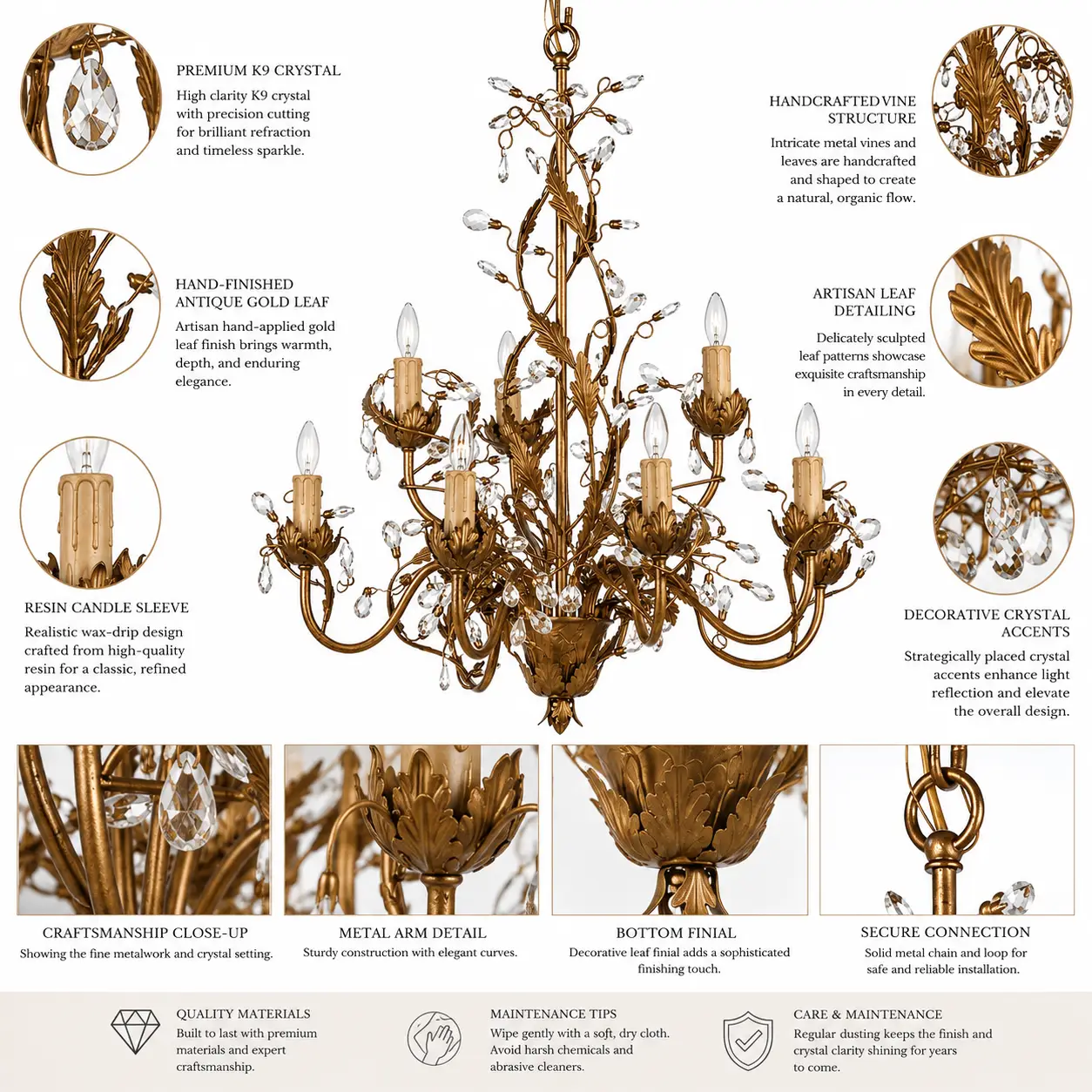 2-Tier-9-Light-Antique-Gold-Leaf-Chandelier-with-Crystal-Accents-2 2-Tier-9-Light-Antique-Gold-Leaf-Chandelier-with-Crystal-Accents-2