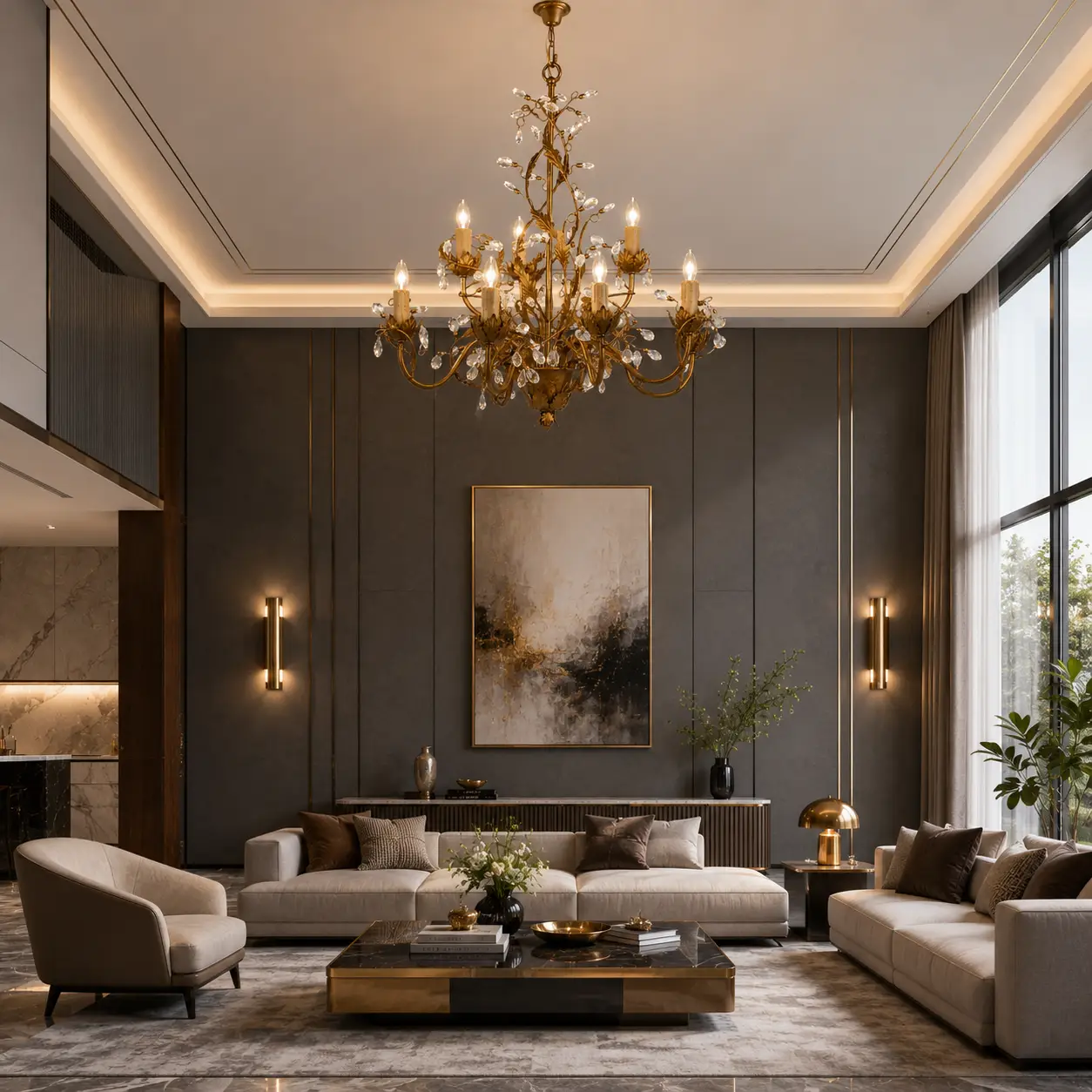 2-Tier-9-Light-Antique-Gold-Leaf-Chandelier-with-Crystal-Accents-modern-transitional-living 2-Tier-9-Light-Antique-Gold-Leaf-Chandelier-with-Crystal-Accents-modern-transitional-living