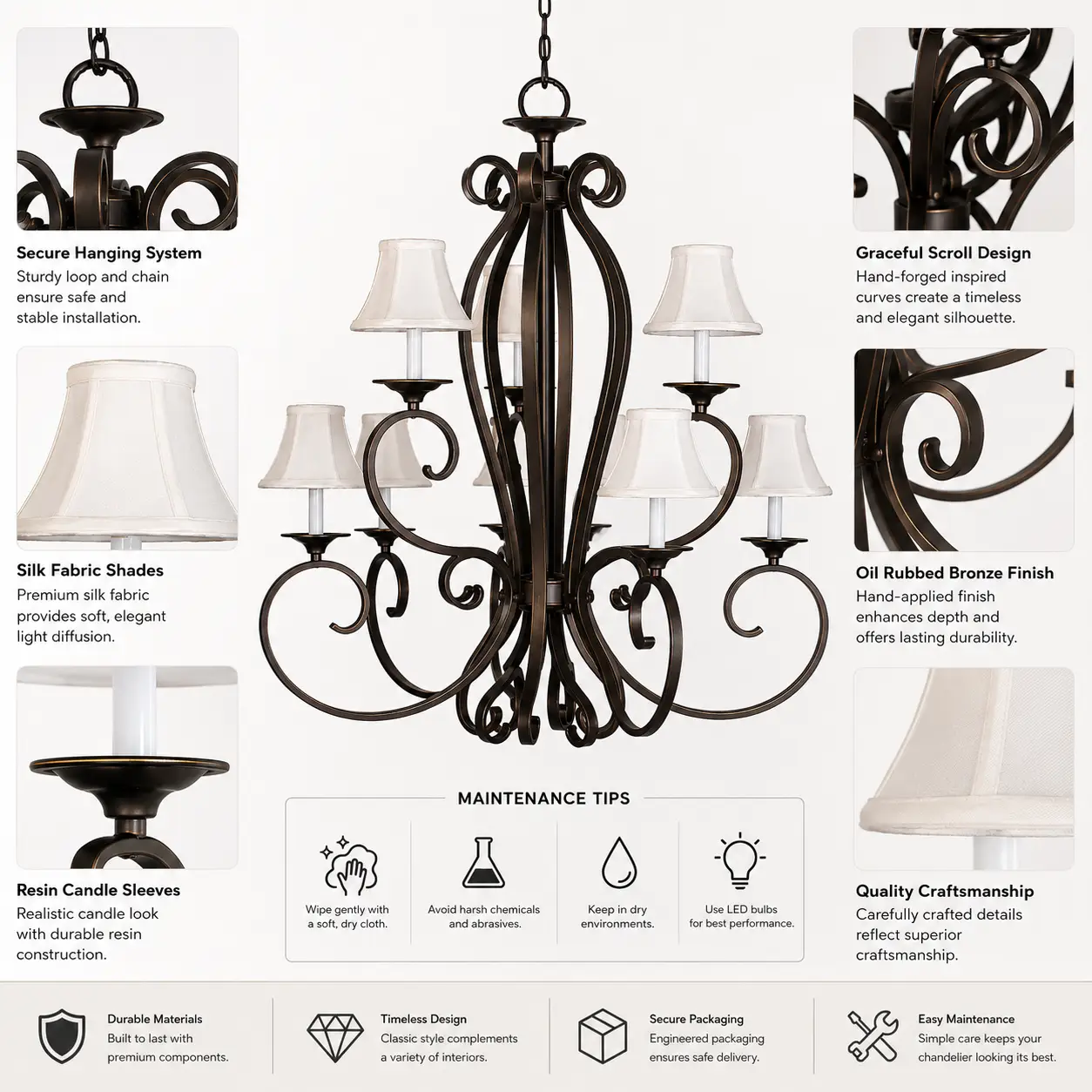 2-Tier-9-Light-Chandelier-with-Oil-Rubbed-Bronze-Finish-and-Fabric-Shades-2 2-Tier-9-Light-Chandelier-with-Oil-Rubbed-Bronze-Finish-and-Fabric-Shades-2