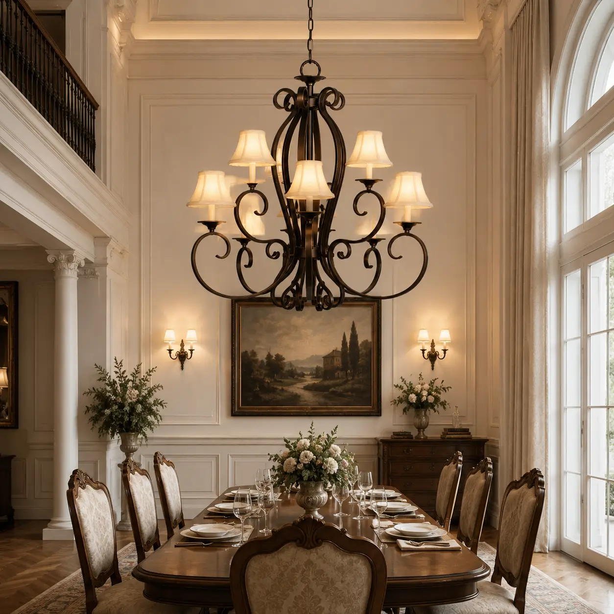 2-Tier-9-Light-Chandelier-with-Oil-Rubbed-Bronze-Finish-and-Fabric-Shades-neoclassical-dining 2-Tier-9-Light-Chandelier-with-Oil-Rubbed-Bronze-Finish-and-Fabric-Shades-neoclassical-dining