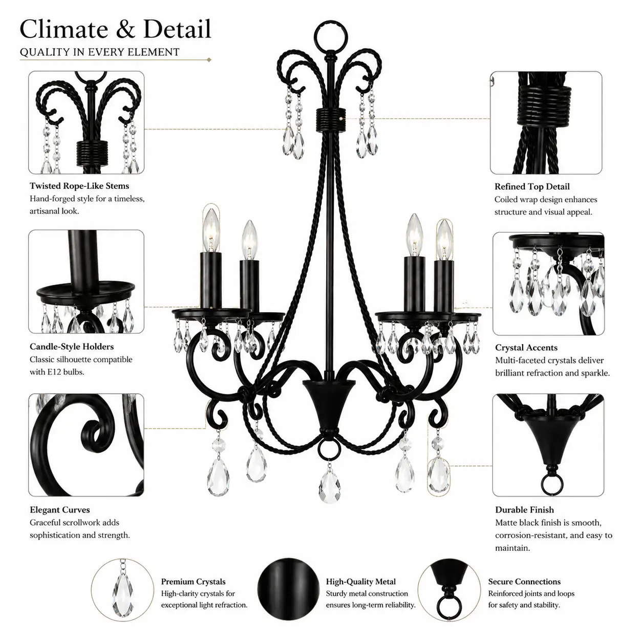 4-Light-Matte-Black-Chandelier-with-Twisted-Rope-Like-Stems-2 4-Light-Matte-Black-Chandelier-with-Twisted-Rope-Like-Stems-2