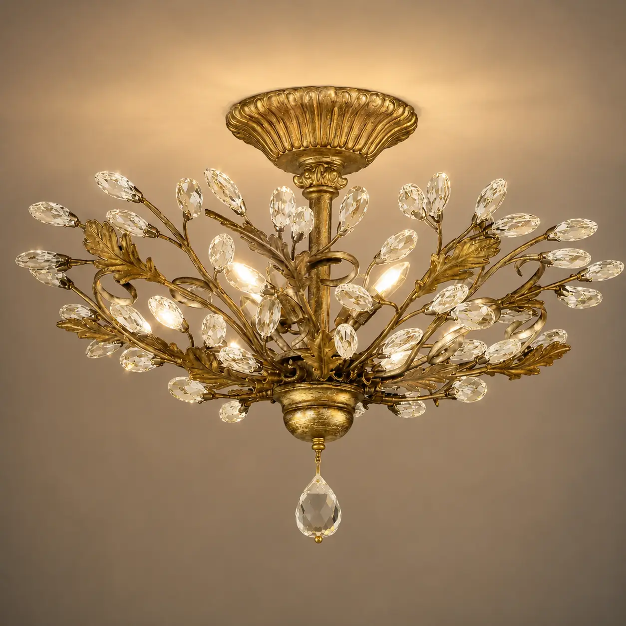 4-Light-Tuscano-Metal-Semi-Flush-Mount-with-Crystal-Leaf-Accents-3 4-Light-Tuscano-Metal-Semi-Flush-Mount-with-Crystal-Leaf-Accents-3