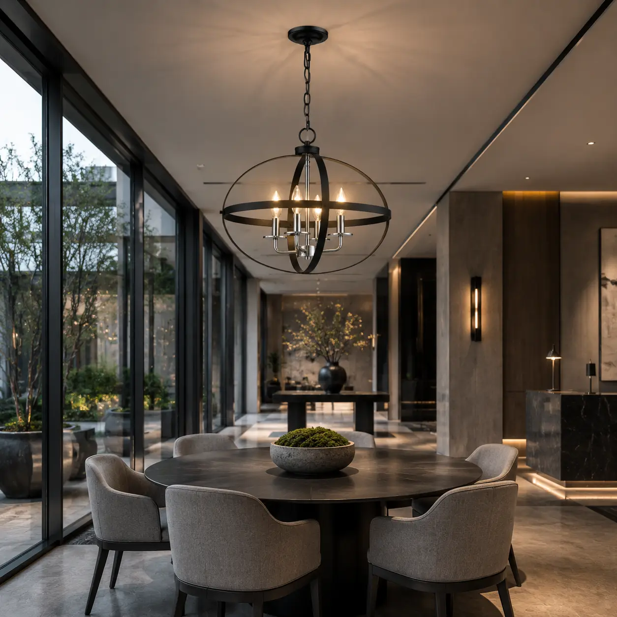 Astra Ellipsoid Pendant Matte Black Chrome in Contemporary Dining Room