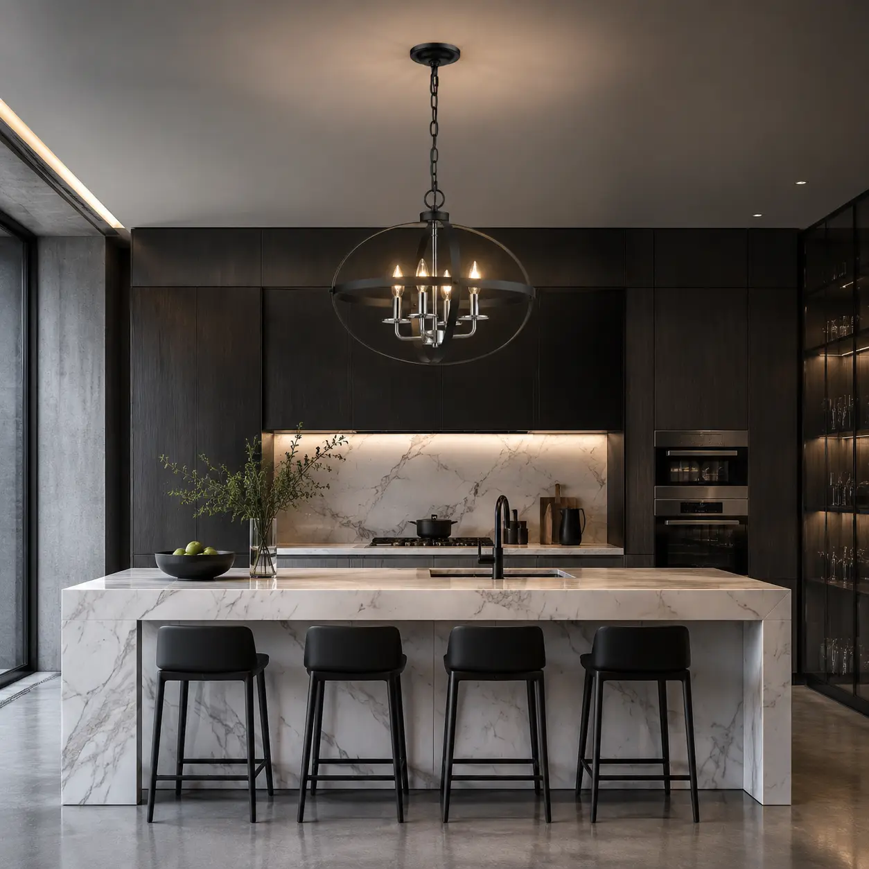 4‑Light-Astra-Ellipsoid-Pendant-with-Matte-Black-Chrome-Finish-ultra-modern-industrial-kitchen-island 4‑Light-Astra-Ellipsoid-Pendant-with-Matte-Black-Chrome-Finish-ultra-modern-industrial-kitchen-island
