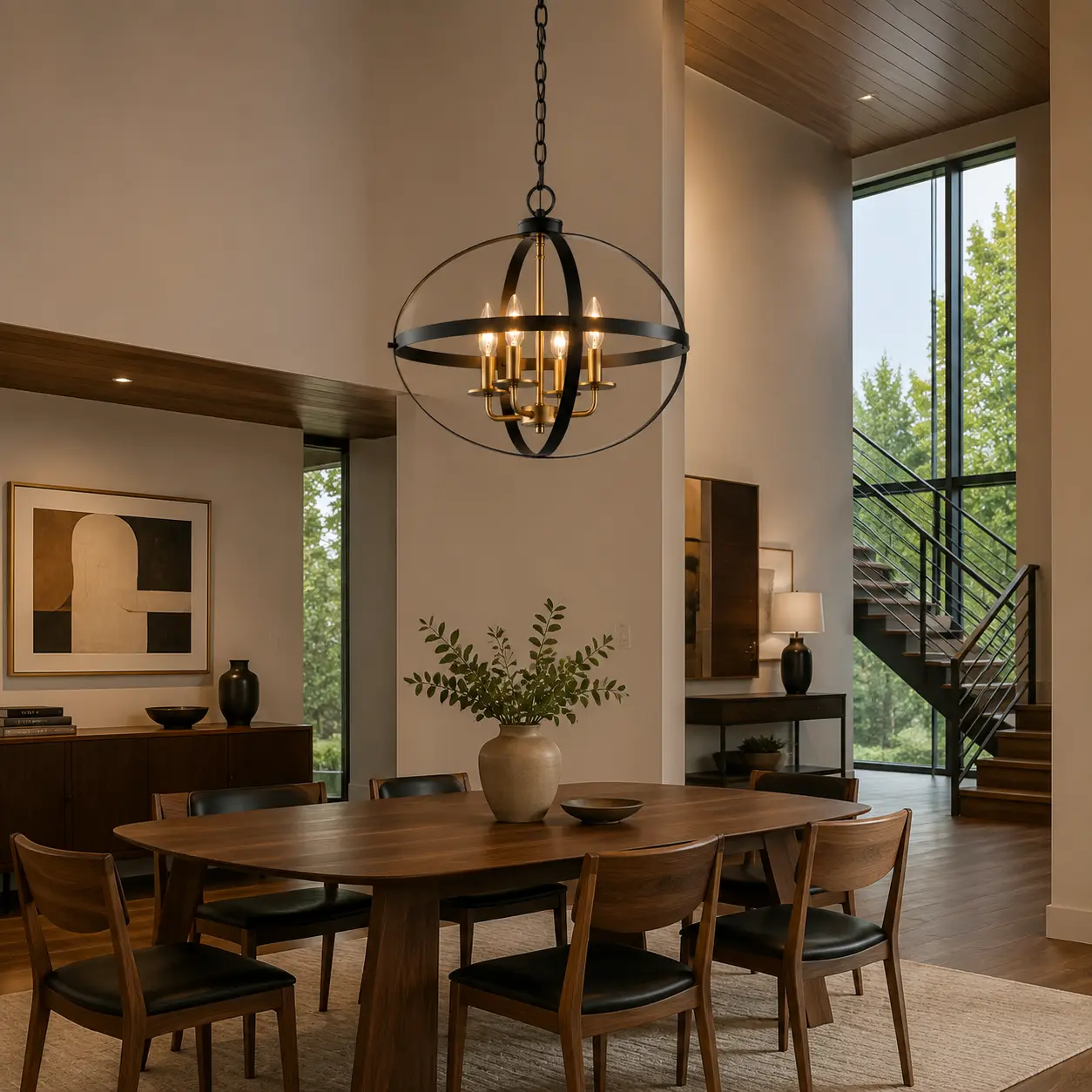 Astra Ellipsoid Pendant in Mid-Century Modern Dining Room