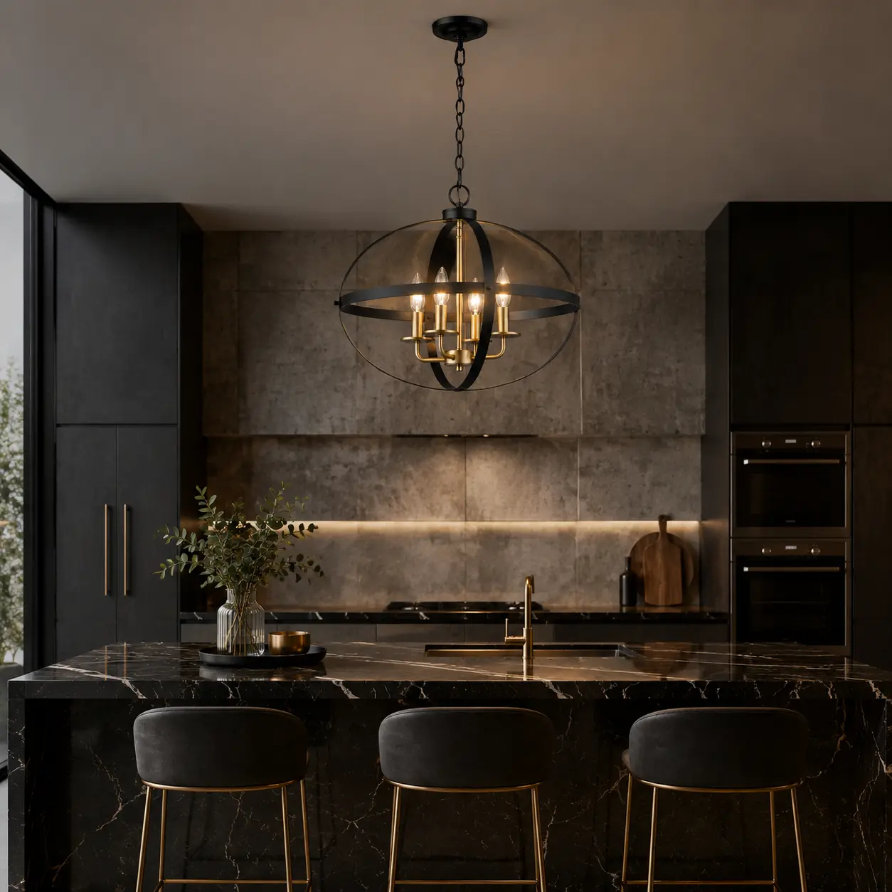 4‑Light-Astra-Ellipsoid-Pendant-with-Matte-Black-Natural-Brass-Finish-modern-industrial-kitchen-island 4‑Light-Astra-Ellipsoid-Pendant-with-Matte-Black-Natural-Brass-Finish-modern-industrial-kitchen-island
