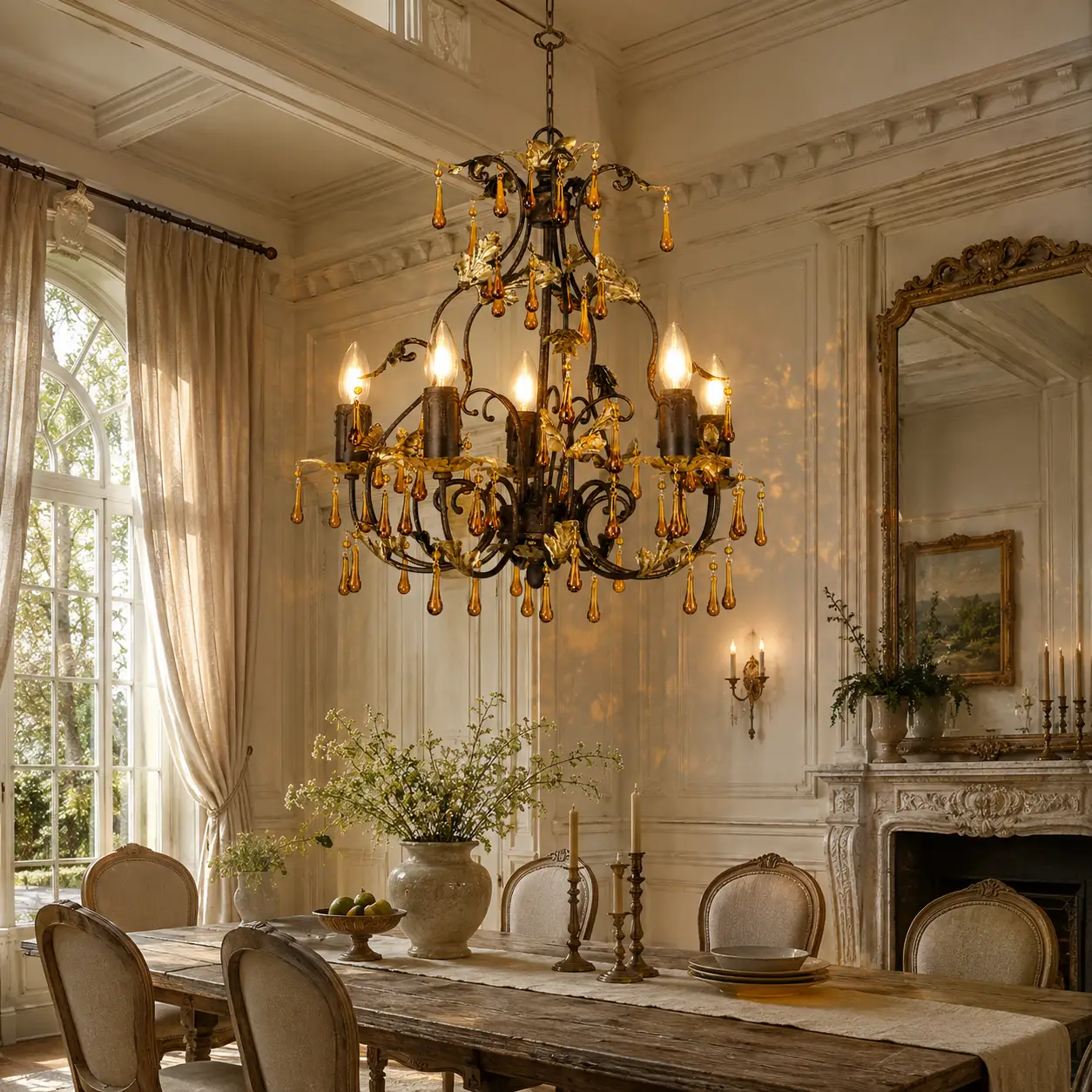 5-Light-Antique-Bronze-Chandelier-with-Golden-Leaf-Accents-and-Amber-Crystal-Drops-neoclassical-dining 5-Light-Antique-Bronze-Chandelier-with-Golden-Leaf-Accents-and-Amber-Crystal-Drops-neoclassical-dining