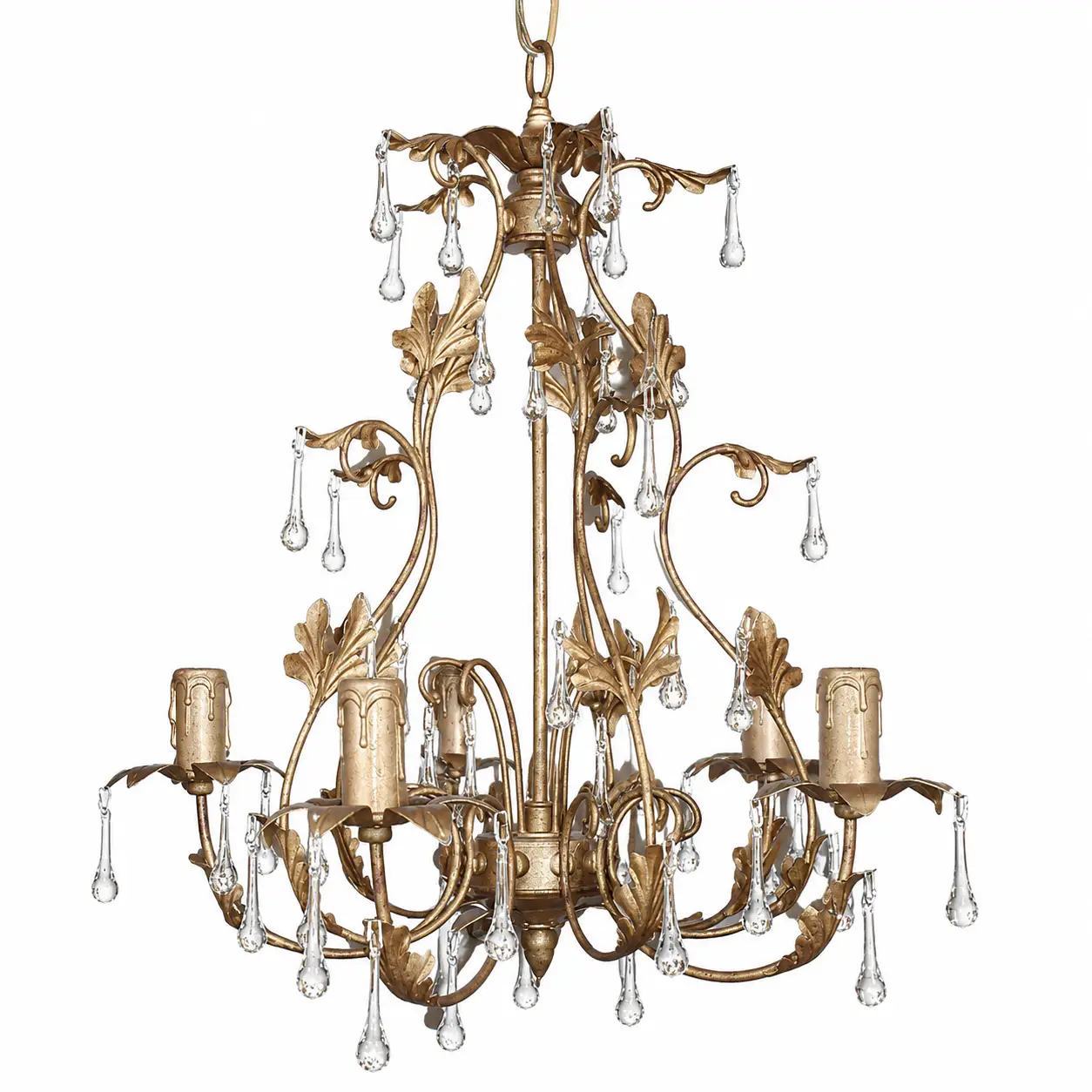 5-Light-Antique-Gold-Brass-Chandelier-with-Life-Sized-Floral-Motifs-and-Clear-Glass-Accents-1 5-Light-Antique-Gold-Brass-Chandelier-with-Life-Sized-Floral-Motifs-and-Clear-Glass-Accents-1