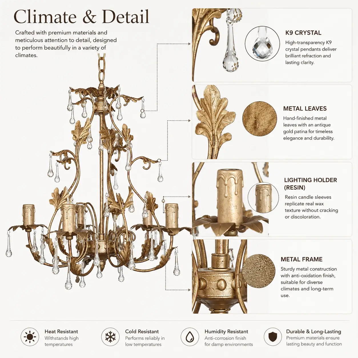 5-Light-Antique-Gold-Brass-Chandelier-with-Life-Sized-Floral-Motifs-and-Clear-Glass-Accents-2 5-Light-Antique-Gold-Brass-Chandelier-with-Life-Sized-Floral-Motifs-and-Clear-Glass-Accents-2