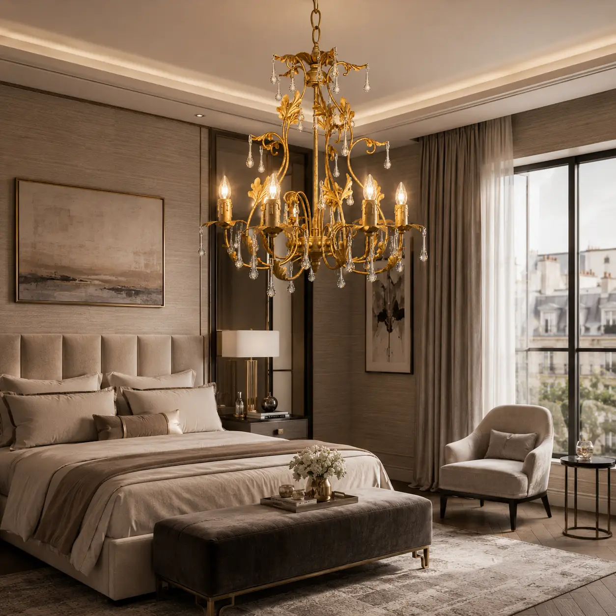 5-Light-Antique-Gold-Brass-Chandelier-with-Life-Sized-Floral-Motifs-and-Clear-Glass-Accents-modern-transitional-bedroom 5-Light-Antique-Gold-Brass-Chandelier-with-Life-Sized-Floral-Motifs-and-Clear-Glass-Accents-modern-transitional-bedroom