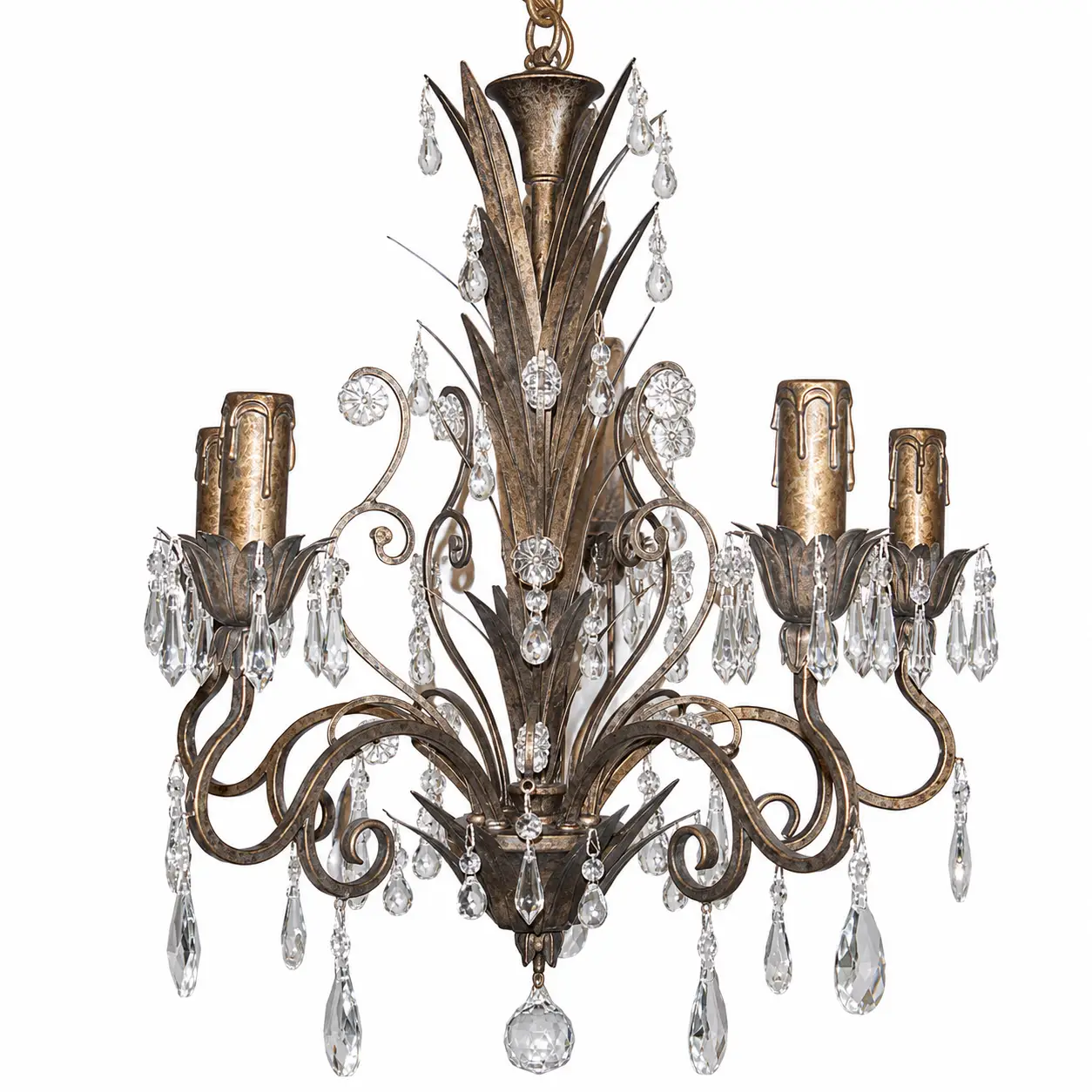 5-Light-Hand-Forged-Iron-Chandelier-with-Antiqued-Champagne-Silver-Finish-and-Crystal-Accents-1 5-Light-Hand-Forged-Iron-Chandelier-with-Antiqued-Champagne-Silver-Finish-and-Crystal-Accents-1