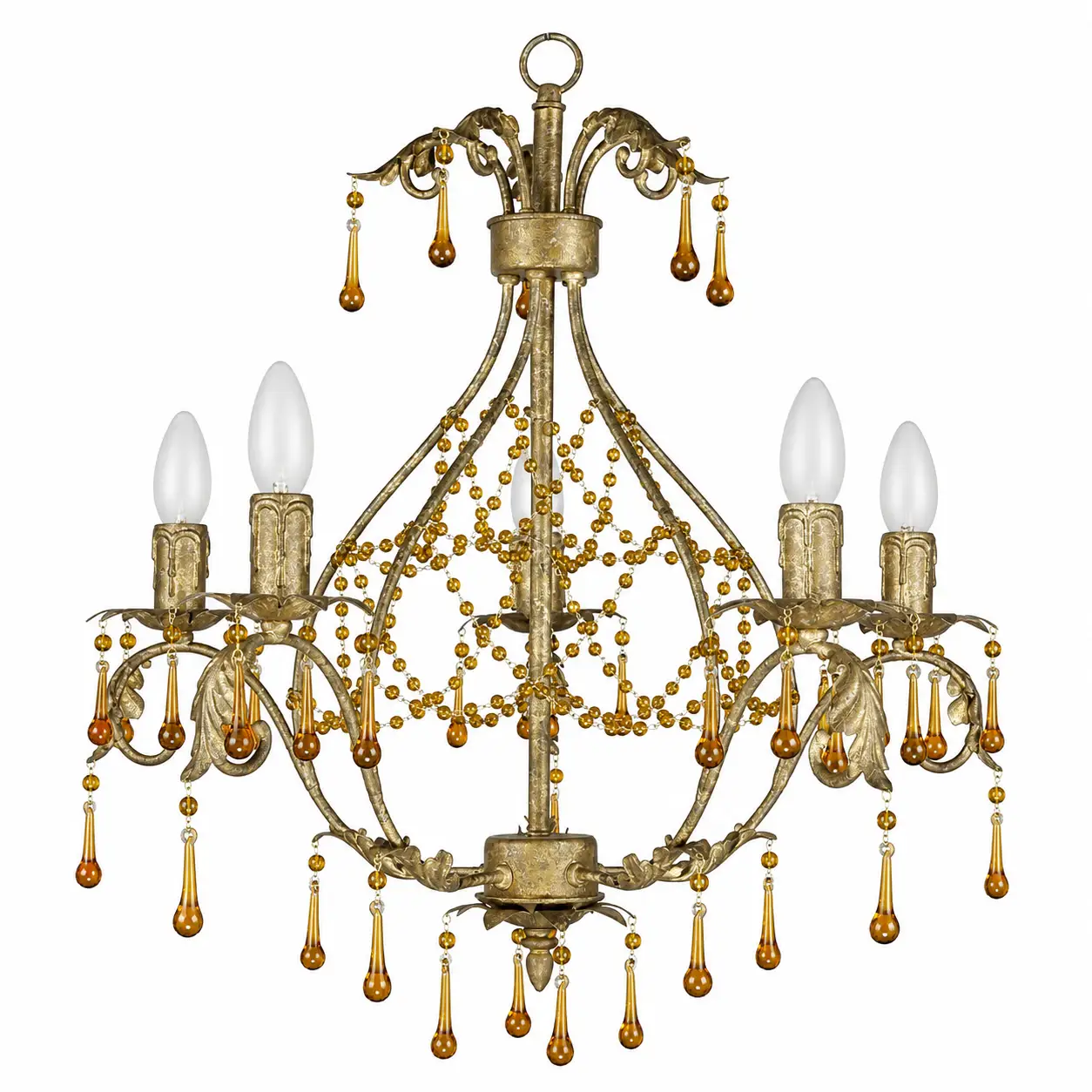 5-Light-Vintage-Gold-Chandelier-with-Amber-Crystal-Drops-and-Beaded-Garland-1 5-Light-Vintage-Gold-Chandelier-with-Amber-Crystal-Drops-and-Beaded-Garland-1