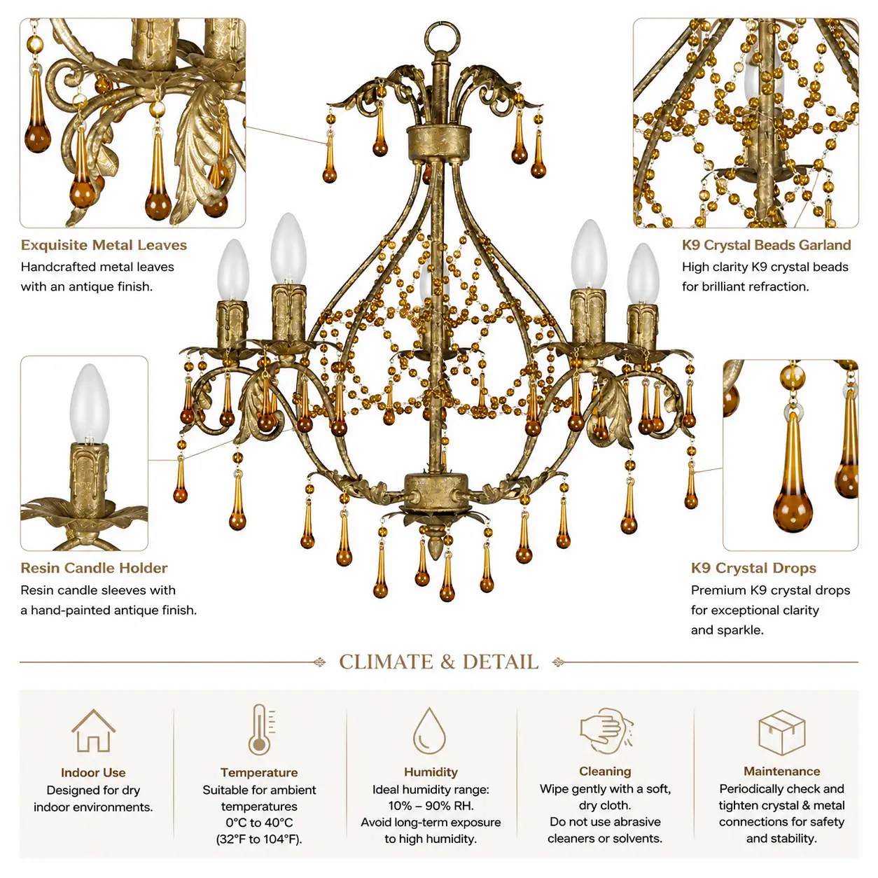 5-Light-Vintage-Gold-Chandelier-with-Amber-Crystal-Drops-and-Beaded-Garland-2 5-Light-Vintage-Gold-Chandelier-with-Amber-Crystal-Drops-and-Beaded-Garland-2
