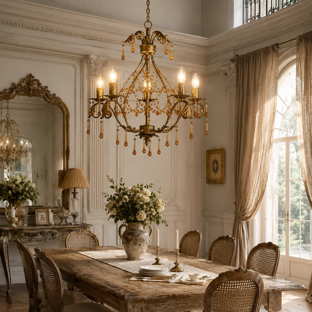 5-Light-Vintage-Gold-Chandelier-with-Amber-Crystal-Drops-and-Beaded-Garland-neoclassical-dining 5-Light-Vintage-Gold-Chandelier-with-Amber-Crystal-Drops-and-Beaded-Garland-neoclassical-dining