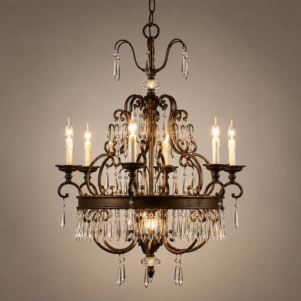 6-Light-Aged-Gold-Brass-Wheel-Chandelier-with-Bowl-Accents-and-K9-Crystal-Prisms-3