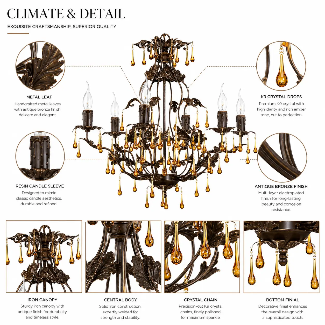 6-Light-Antique-Bronze-Chandelier-with-Amber-Crystal-Drops-2 6-Light-Antique-Bronze-Chandelier-with-Amber-Crystal-Drops-2