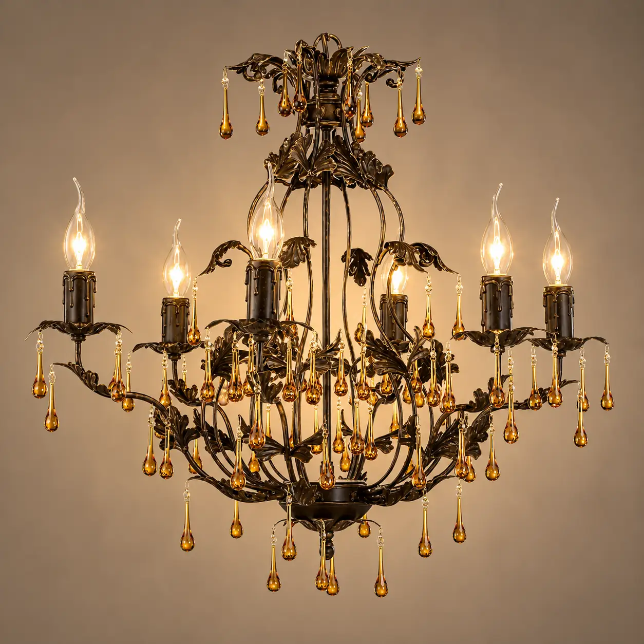 6-Light-Antique-Bronze-Chandelier-with-Amber-Crystal-Drops-3 6-Light-Antique-Bronze-Chandelier-with-Amber-Crystal-Drops-3