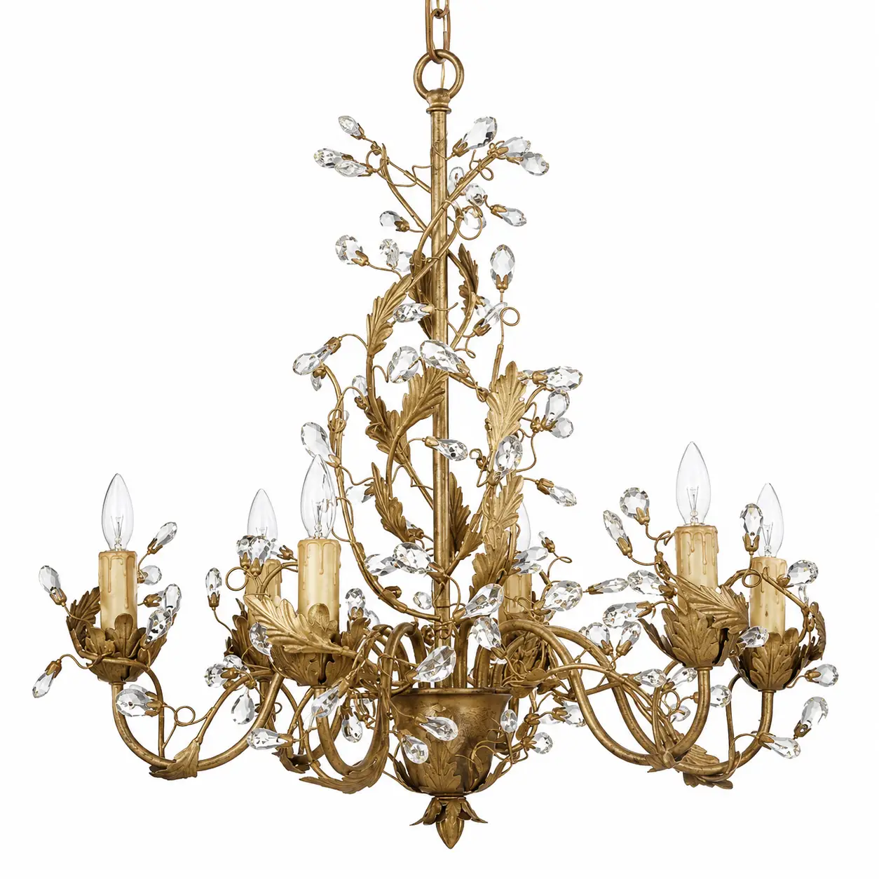 6-Light-Gold-Leaf-Floral-Chandelier-with-Crystal-Accents-1 6-Light-Gold-Leaf-Floral-Chandelier-with-Crystal-Accents-1