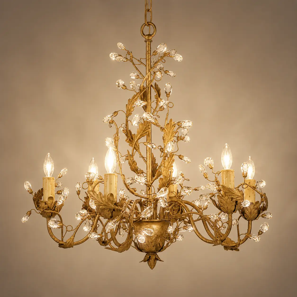 6-Light-Gold-Leaf-Floral-Chandelier-with-Crystal-Accents-3 6-Light-Gold-Leaf-Floral-Chandelier-with-Crystal-Accents-3