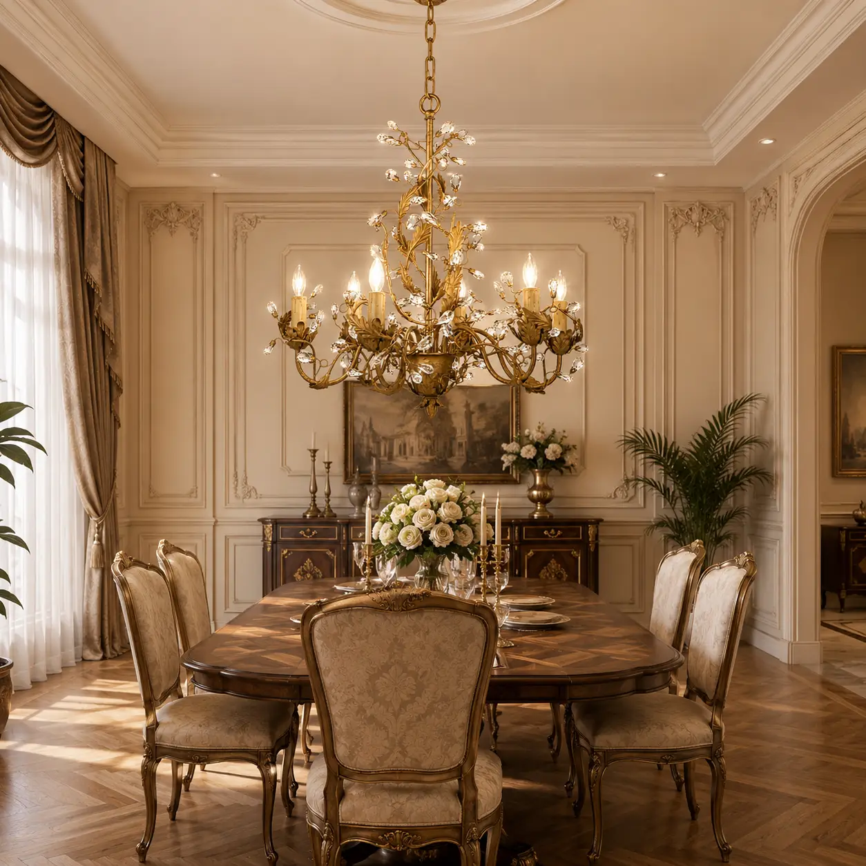 6-Light-Gold-Leaf-Floral-Chandelier-with-Crystal-Accents-neoclassical-dining 6-Light-Gold-Leaf-Floral-Chandelier-with-Crystal-Accents-neoclassical-dining