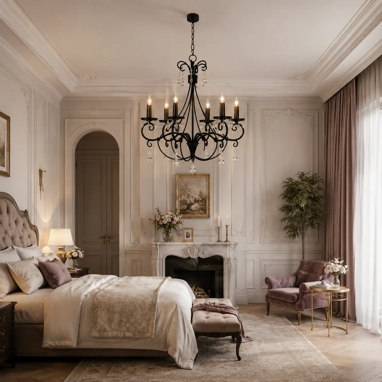 6-Light-Matte-Black-Chandelier-with-Twisted-Rope-Like-Stems-transitional-bedroom 6-Light-Matte-Black-Chandelier-with-Twisted-Rope-Like-Stems-transitional-bedroom