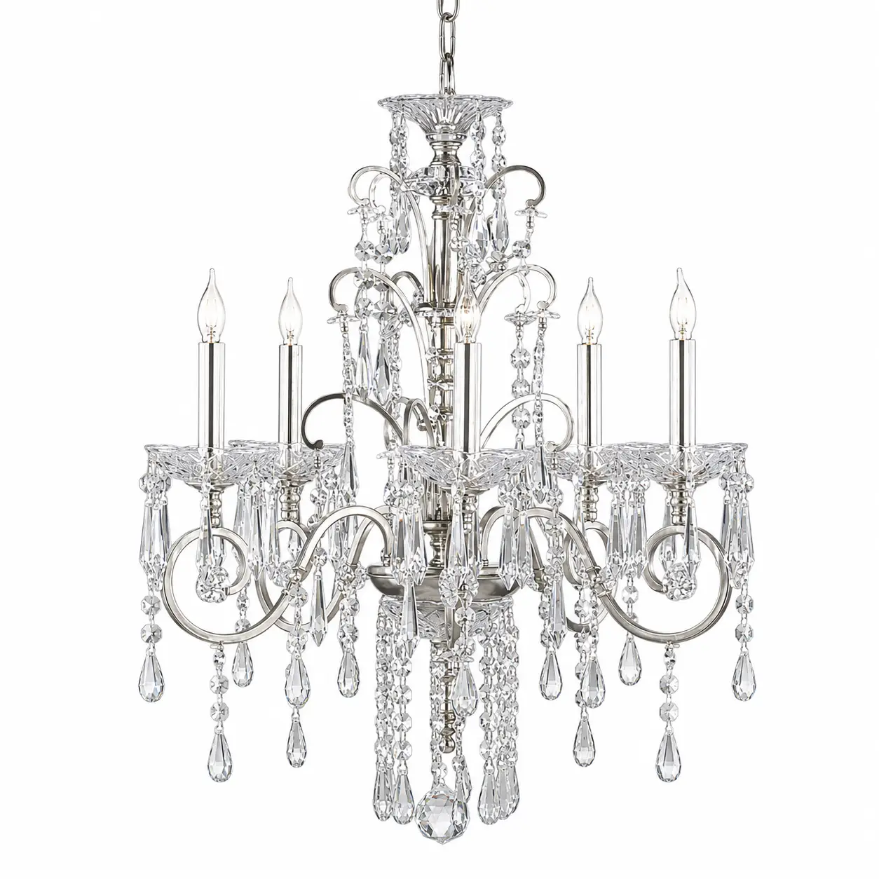 6-Light-Silver-Nickel-Chandelier-with-Calyx-Accents-and-K9-Crystal-Prisms-1 6-Light-Silver-Nickel-Chandelier-with-Calyx-Accents-and-K9-Crystal-Prisms-1