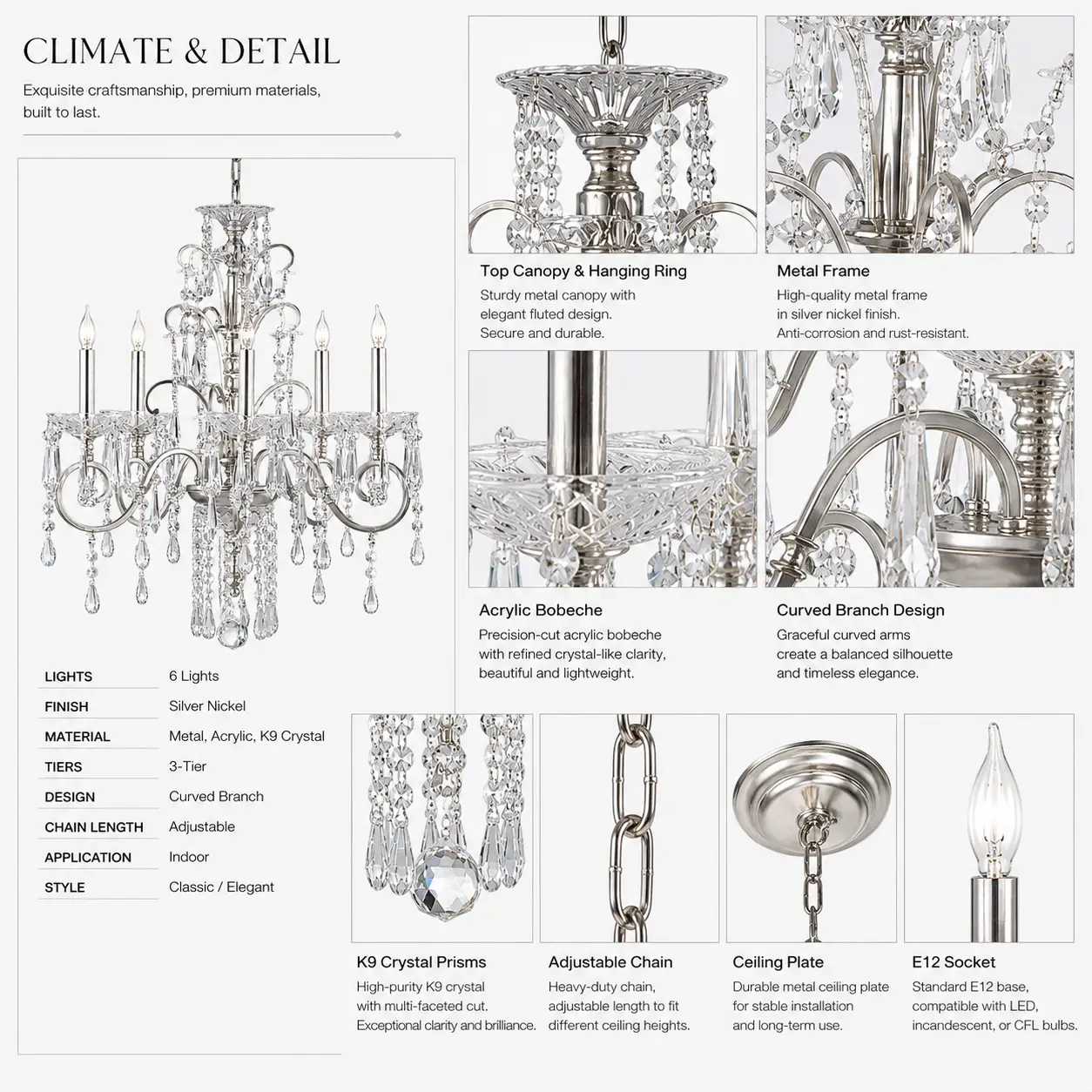 6-Light-Silver-Nickel-Chandelier-with-Calyx-Accents-and-K9-Crystal-Prisms-2 6-Light-Silver-Nickel-Chandelier-with-Calyx-Accents-and-K9-Crystal-Prisms-2