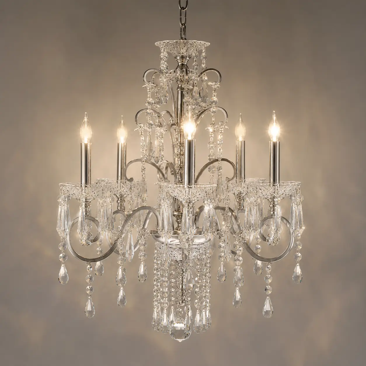6-Light-Silver-Nickel-Chandelier-with-Calyx-Accents-and-K9-Crystal-Prisms-3 6-Light-Silver-Nickel-Chandelier-with-Calyx-Accents-and-K9-Crystal-Prisms-3