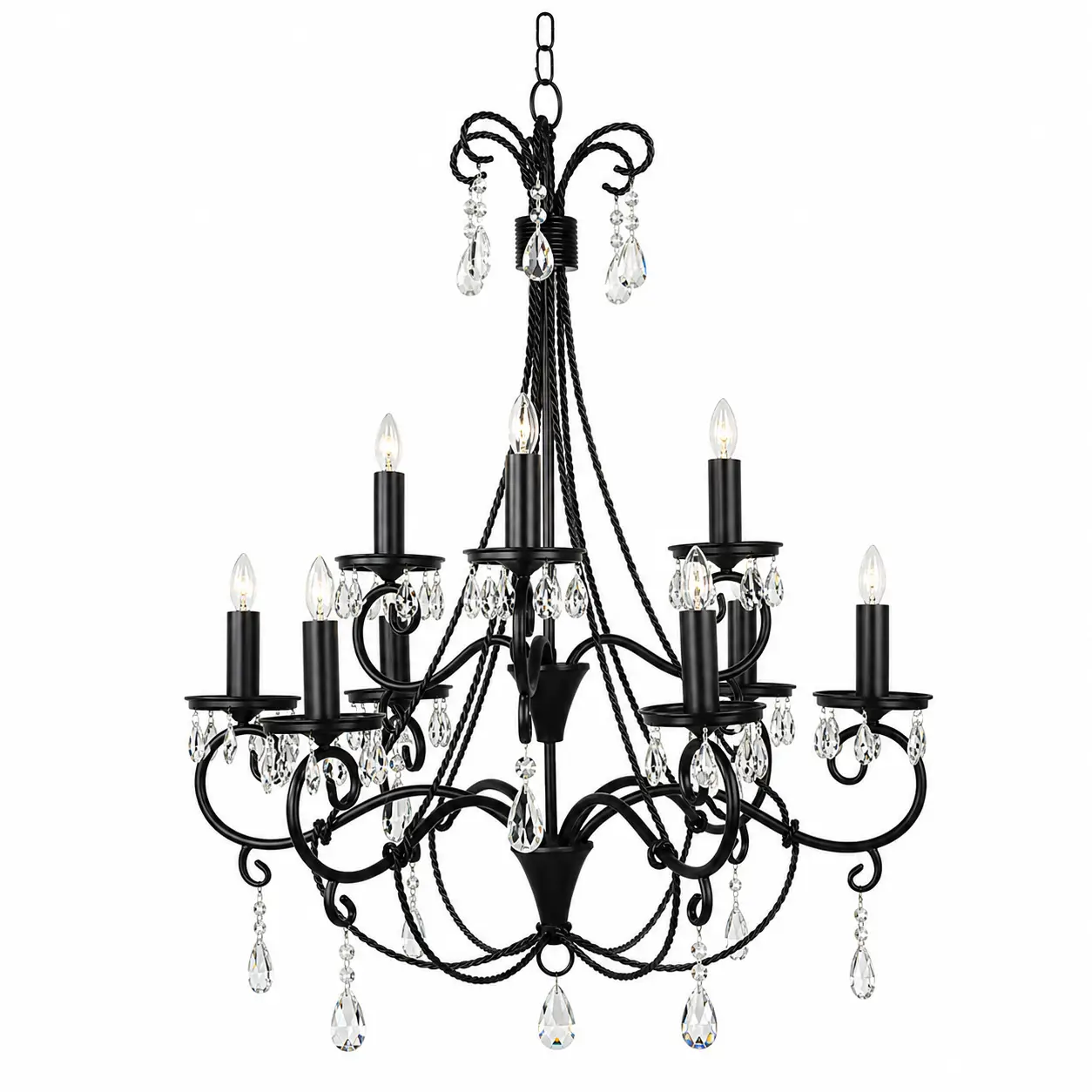 9-Light-2-Tier-Matte-Black-Chandelier-with-Twisted-Rope-Like-Stems-1 9-Light-2-Tier-Matte-Black-Chandelier-with-Twisted-Rope-Like-Stems-1