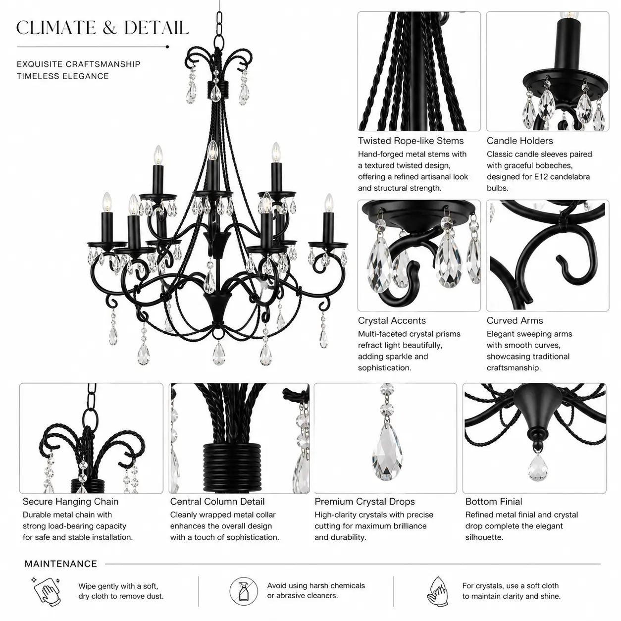9-Light-2-Tier-Matte-Black-Chandelier-with-Twisted-Rope-Like-Stems-2 9-Light-2-Tier-Matte-Black-Chandelier-with-Twisted-Rope-Like-Stems-2