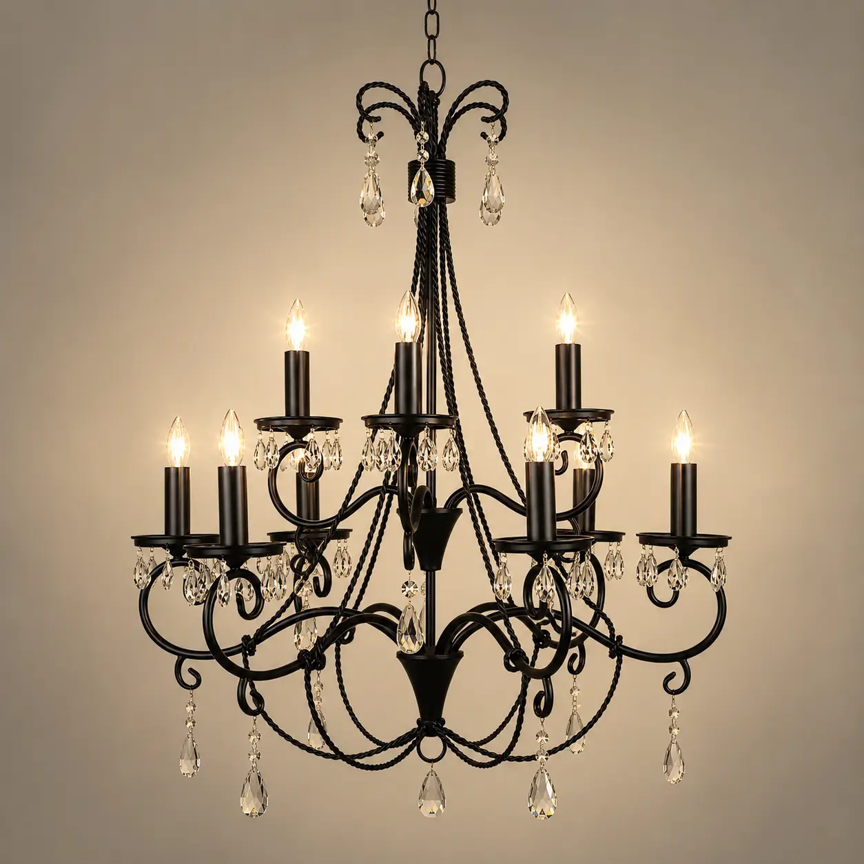 9-Light-2-Tier-Matte-Black-Chandelier-with-Twisted-Rope-Like-Stems-3 9-Light-2-Tier-Matte-Black-Chandelier-with-Twisted-Rope-Like-Stems-3