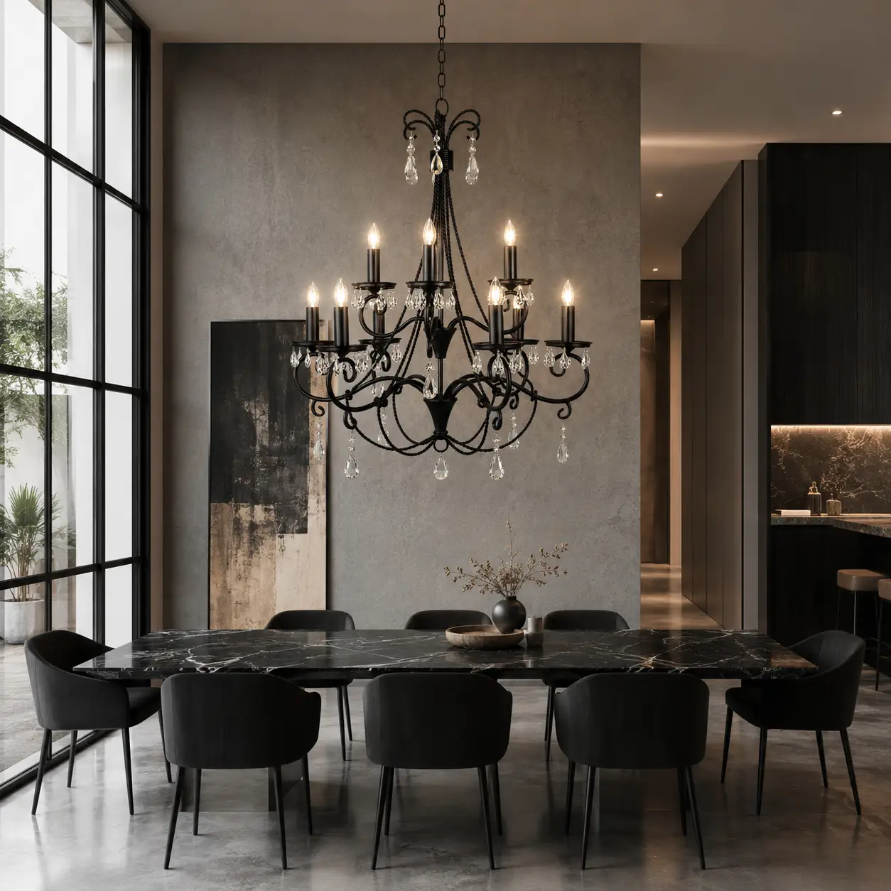 9-Light-2-Tier-Matte-Black-Chandelier-with-Twisted-Rope-Like-Stems-modern-dining 9-Light-2-Tier-Matte-Black-Chandelier-with-Twisted-Rope-Like-Stems-modern-dining