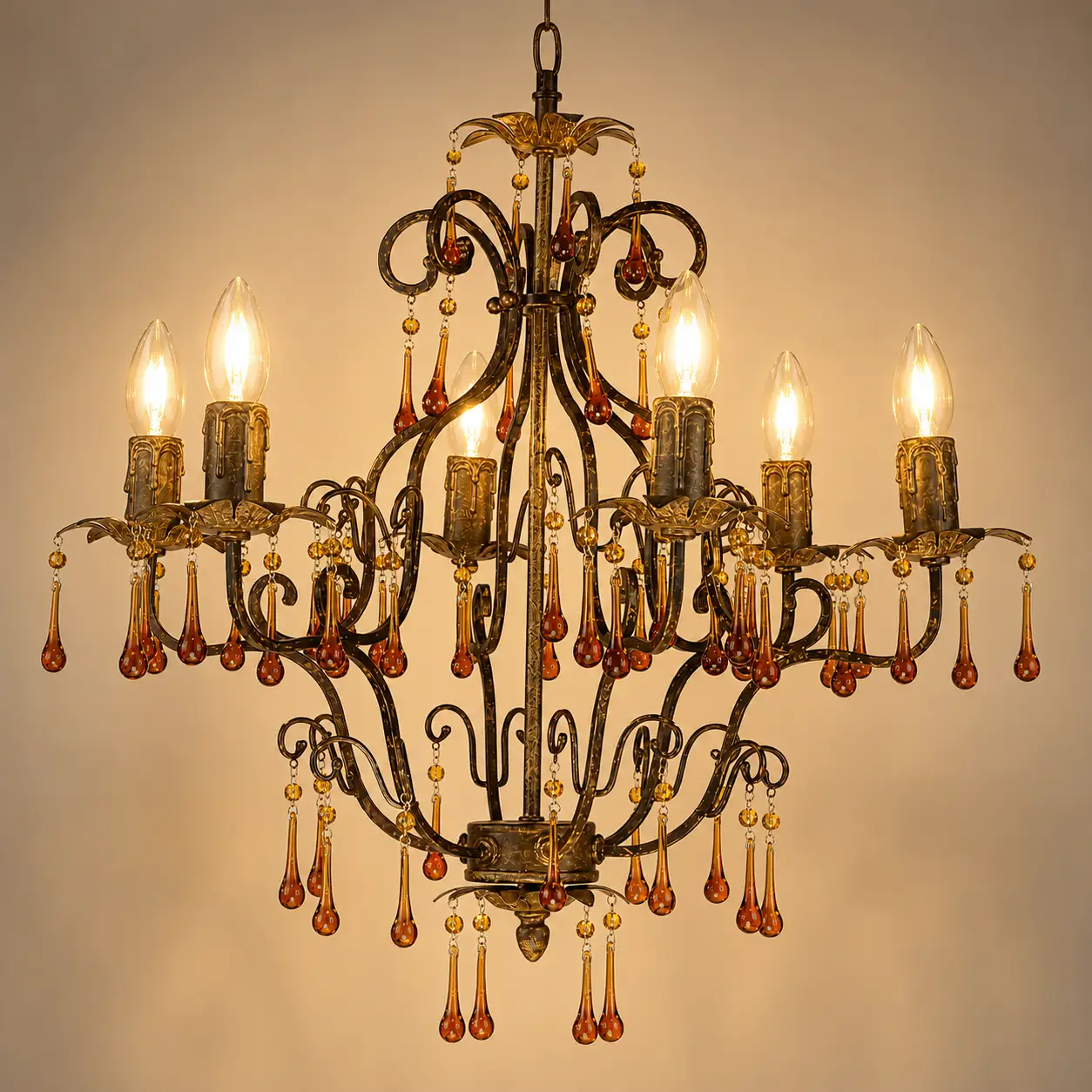 Antique-Bronze-6-Light-Chandelier-with-Amber-Crystal-Drops-3 Antique-Bronze-6-Light-Chandelier-with-Amber-Crystal-Drops-3