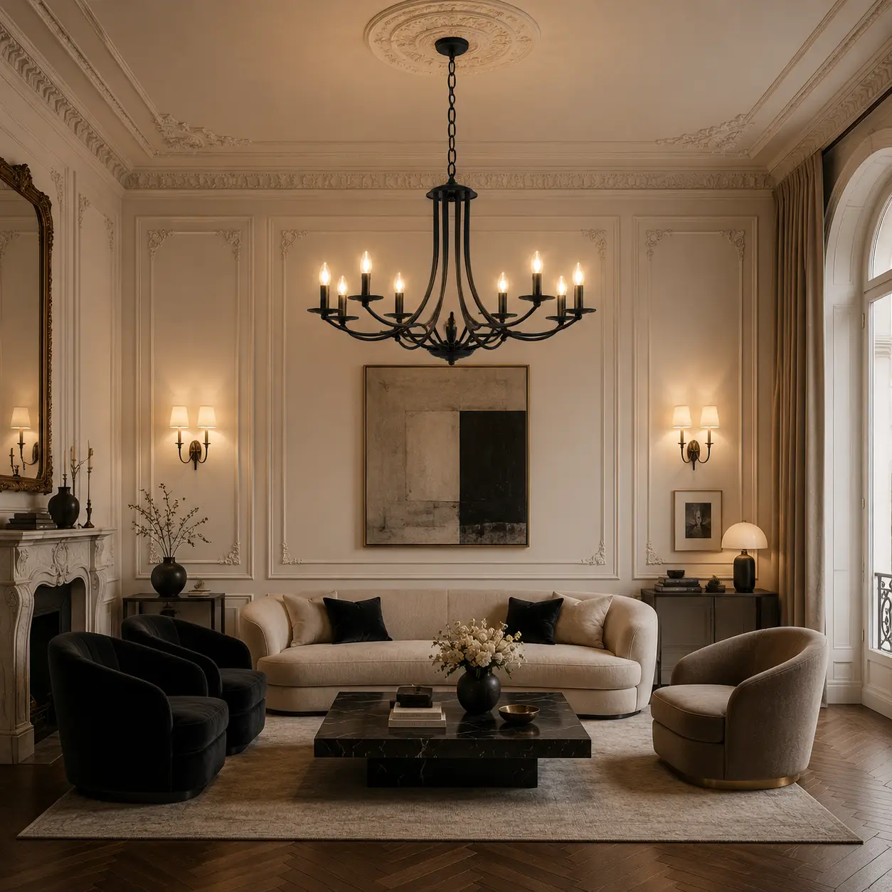 Aurelia-8-Light-Pendant-in-Matte-Black-with-Floating-Tray-Accent-neoclassical-living Aurelia-8-Light-Pendant-in-Matte-Black-with-Floating-Tray-Accent-neoclassical-living