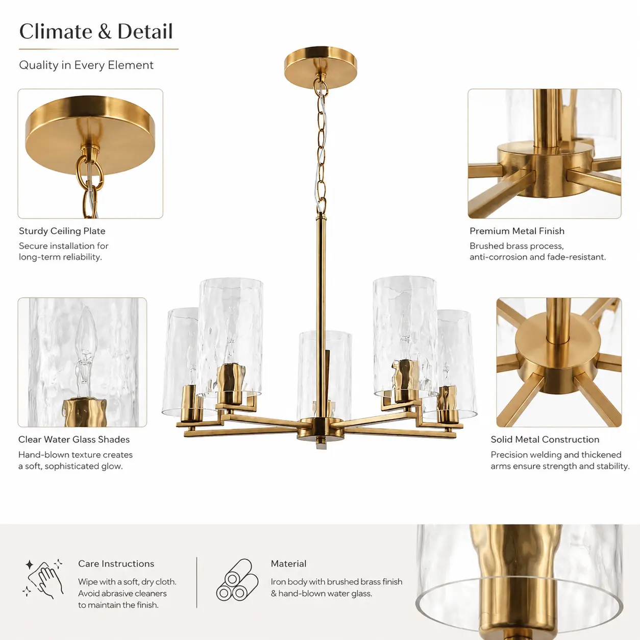 Aurion-5-Light-Modern-Brass-Pendant-with-Clear-Water-Glass-Shades-2 Aurion-5-Light-Modern-Brass-Pendant-with-Clear-Water-Glass-Shades-2