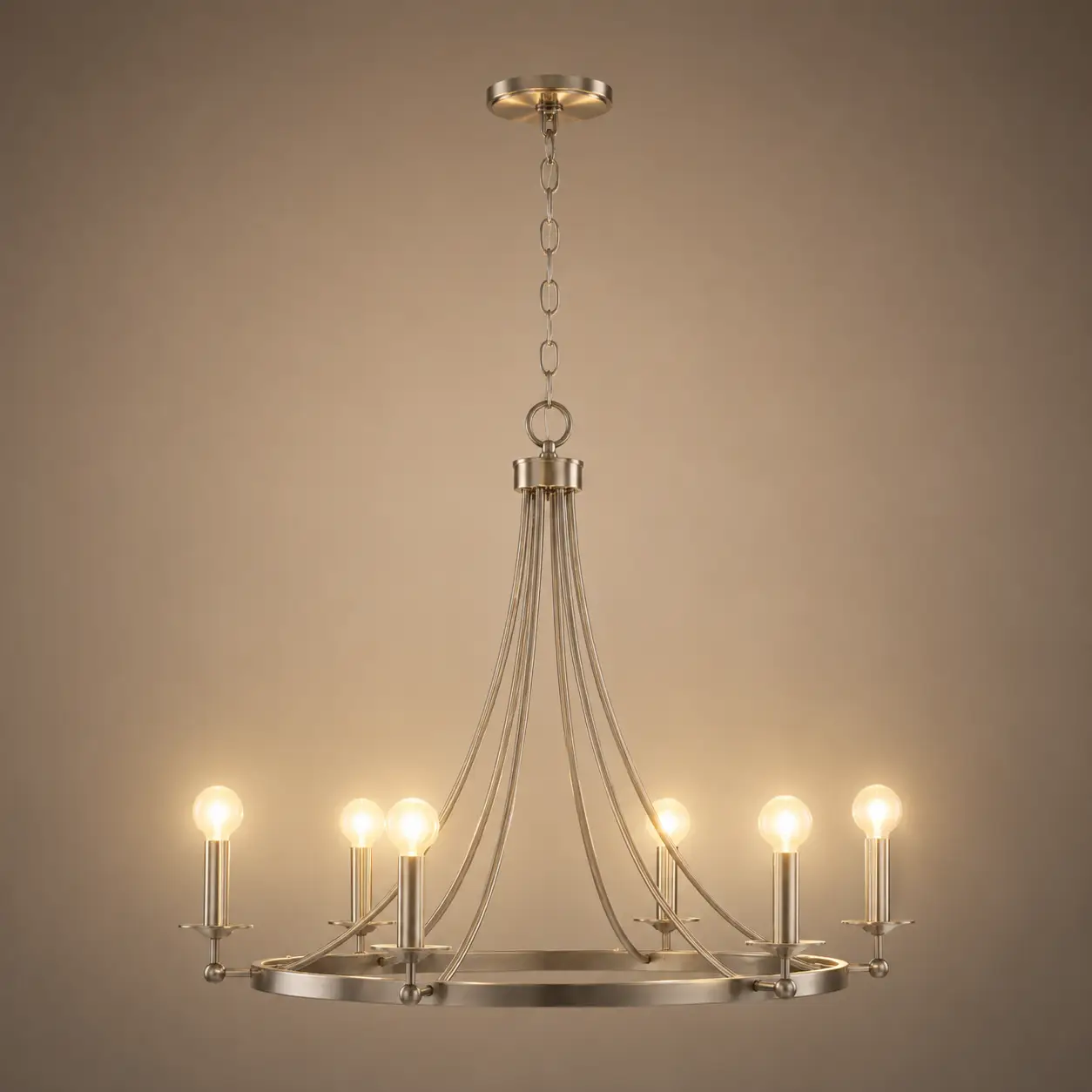 Aurora-Arc-6-Light-Pendant-in-Satin-Silver-Nickel-with-Tray-Accents-3 Aurora-Arc-6-Light-Pendant-in-Satin-Silver-Nickel-with-Tray-Accents-3