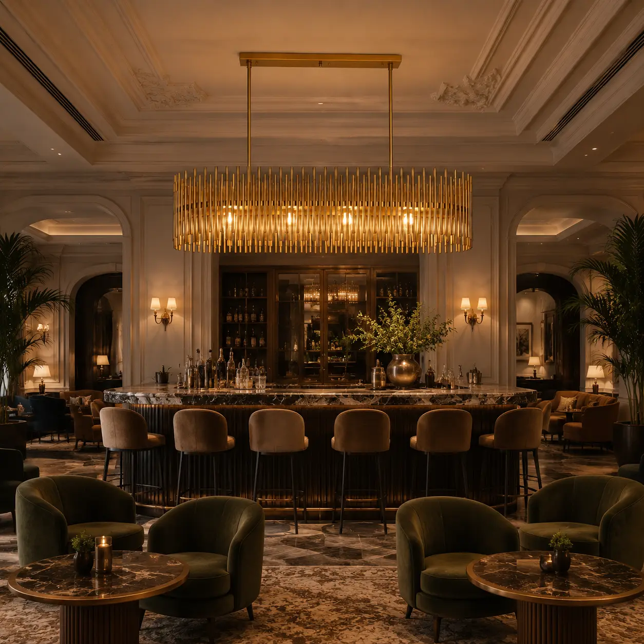 Aurora Obround Pendant Light in High-End Hotel Lounge Bar