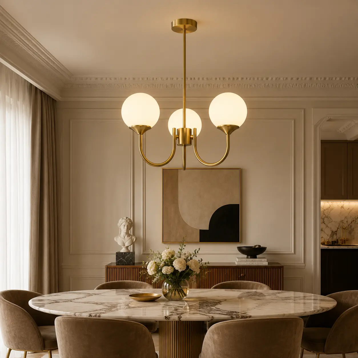 AurumArc 3-Light Pendant in French Elegant Dining Room