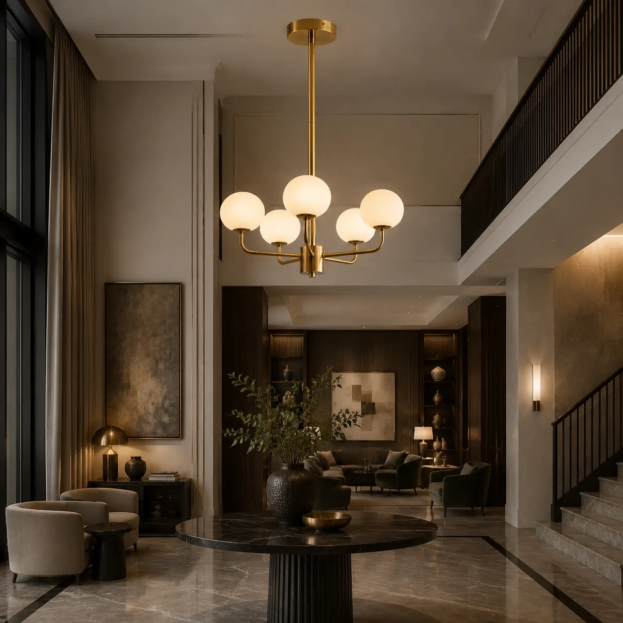 AurumCurve 5-Light Pendant in Modern Luxury Living Room
