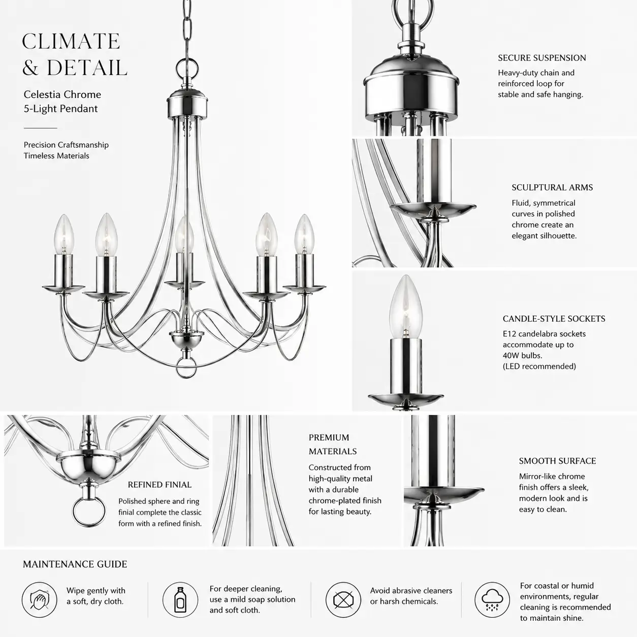 Celestia-Chrome-5-Light-Pendant-with-Sculptural-Hemisphere-2 Celestia-Chrome-5-Light-Pendant-with-Sculptural-Hemisphere-2
