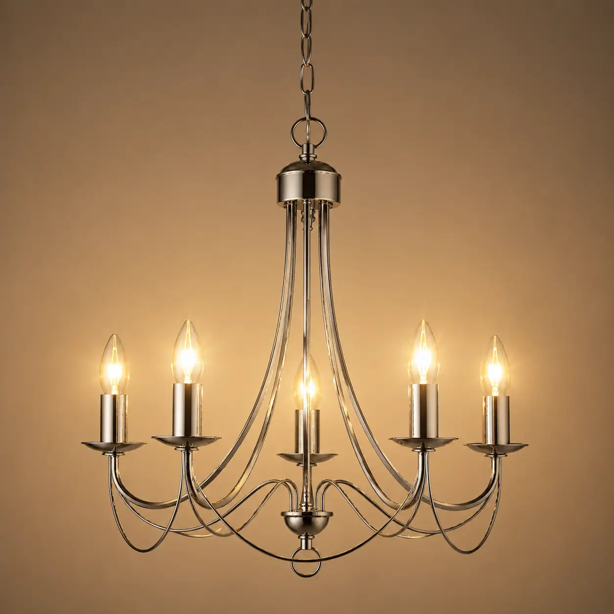 Celestia-Chrome-5-Light-Pendant-with-Sculptural-Hemisphere-3