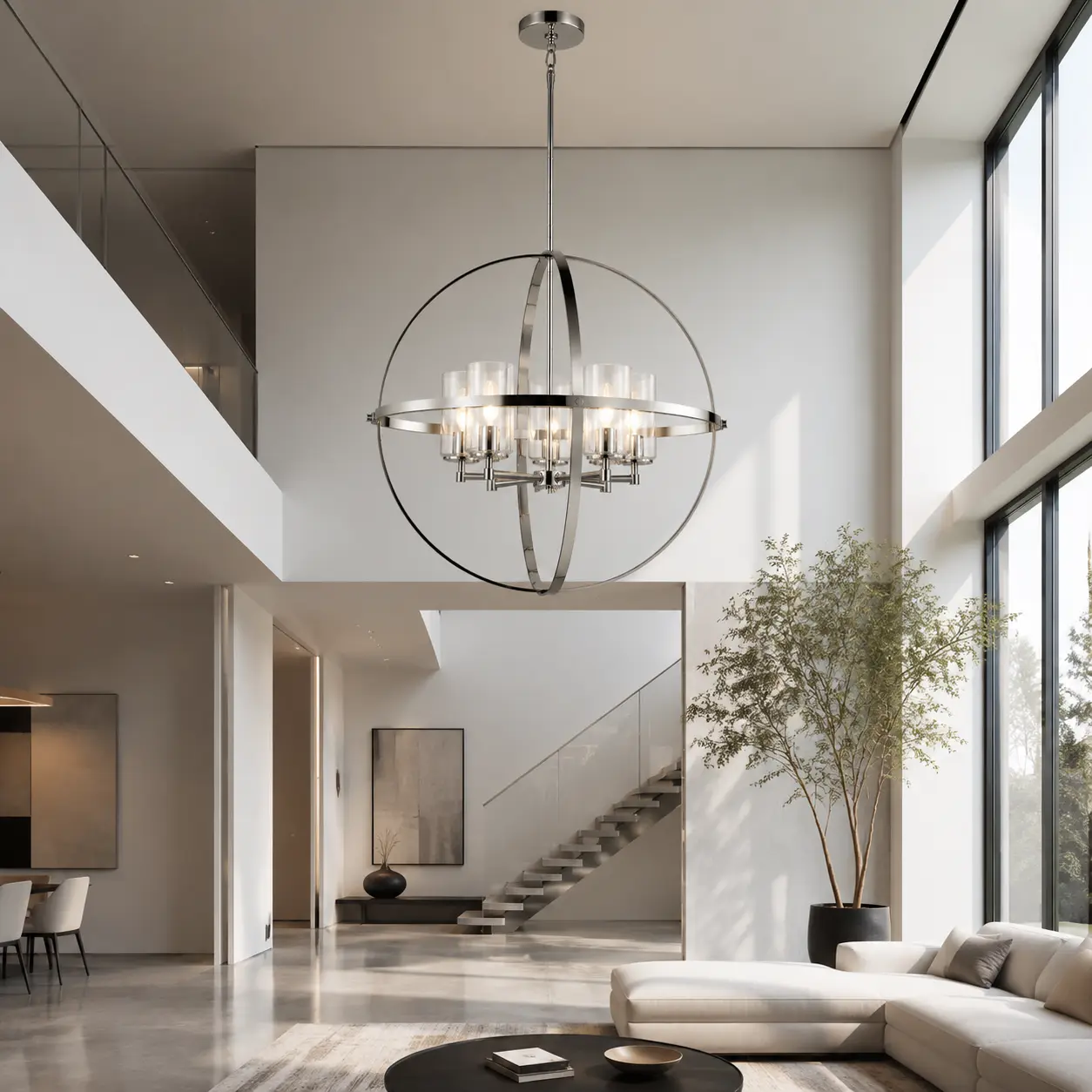 Celestia Sphere Pendant in Modern Luxury Living Room