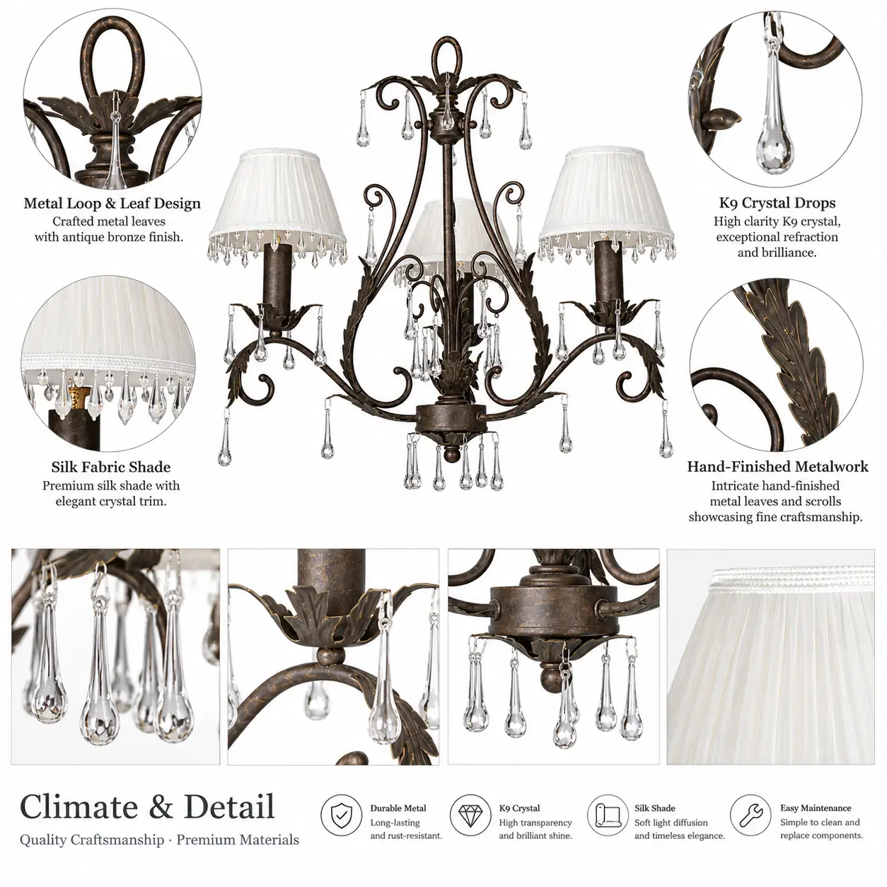 Classic-Elegance-3-Light-Chandelier-in-Antique-Bronze-with-Fabric-Shades-and-Crystal-Drops-2 Classic-Elegance-3-Light-Chandelier-in-Antique-Bronze-with-Fabric-Shades-and-Crystal-Drops-2