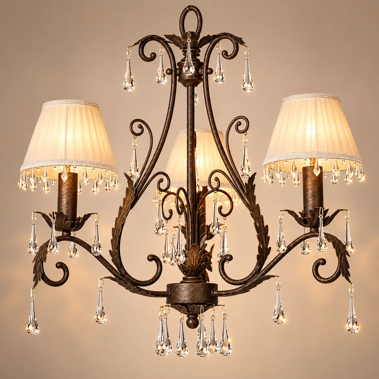 Classic-Elegance-3-Light-Chandelier-in-Antique-Bronze-with-Fabric-Shades-and-Crystal-Drops-3 Classic-Elegance-3-Light-Chandelier-in-Antique-Bronze-with-Fabric-Shades-and-Crystal-Drops-3