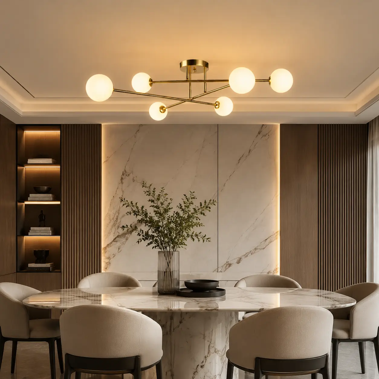Dorado 6-Light Modern Pendant in Contemporary Luxury Dining Space