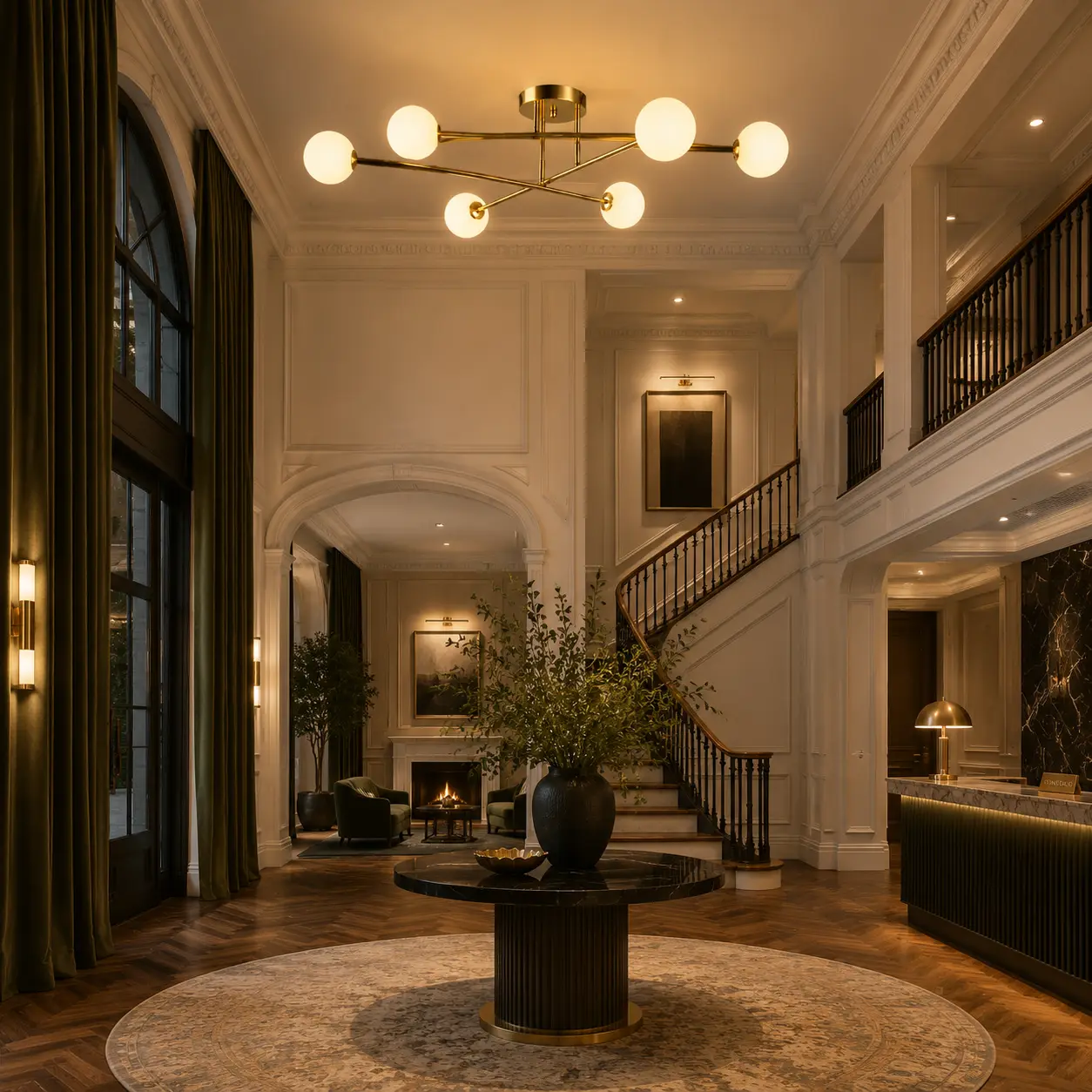 Dorado 6-Light Modern Pendant in Mid-Century Modern Boutique Lobby