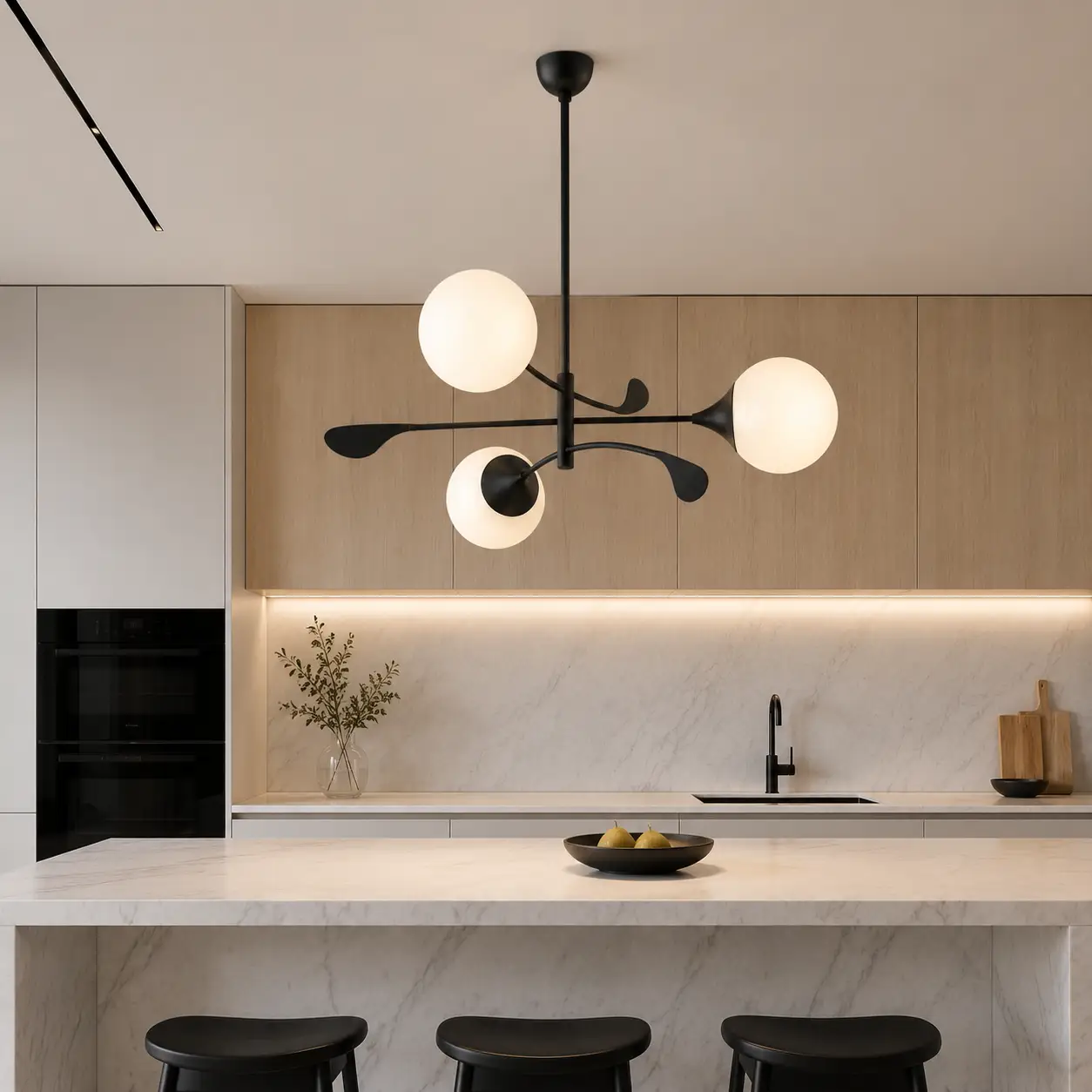 Florentis Noir Pendant in Modern Minimalist Kitchen Island Scene